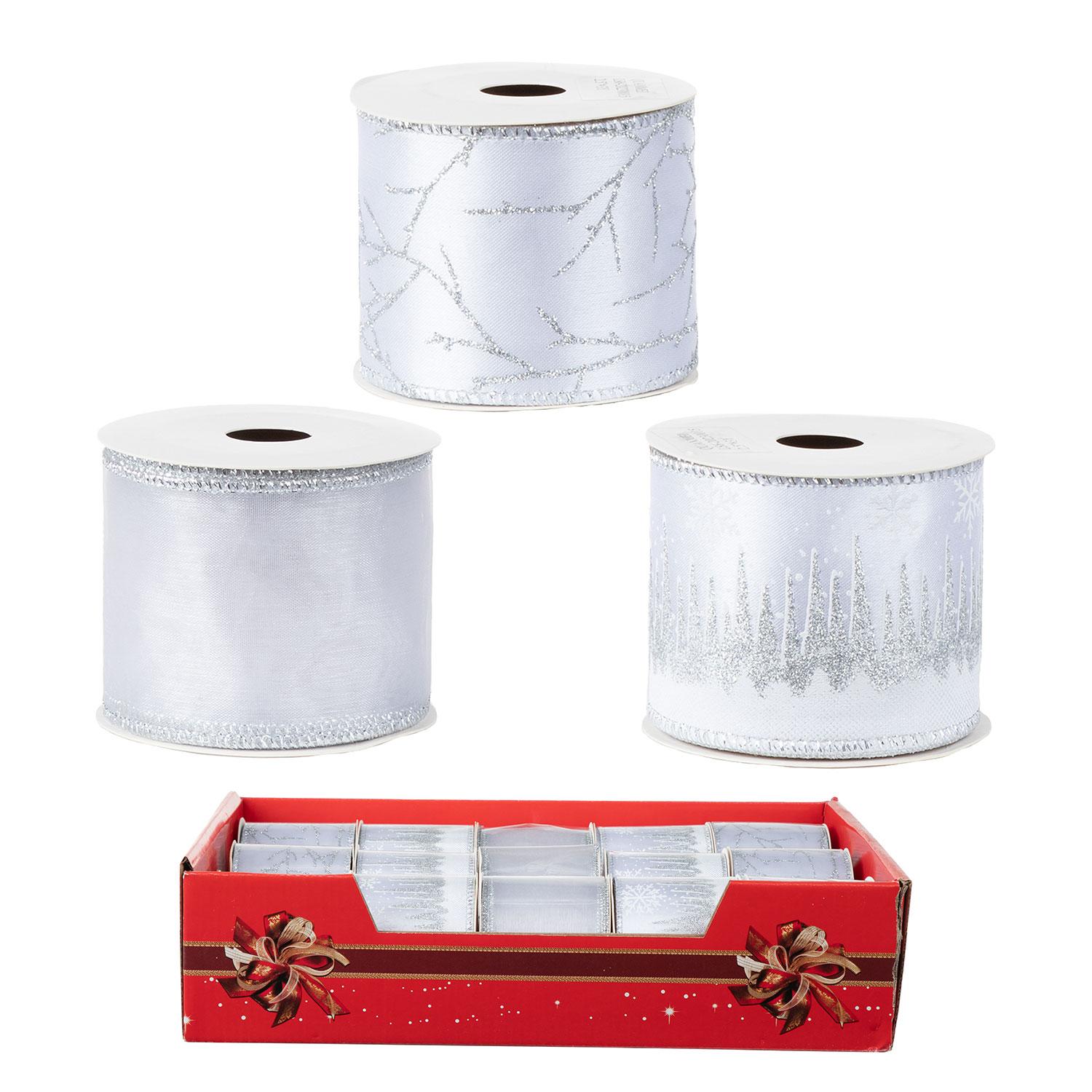 Ruban en Tissu Argent et Blanc 6.35cm x 2.74m - Assorti