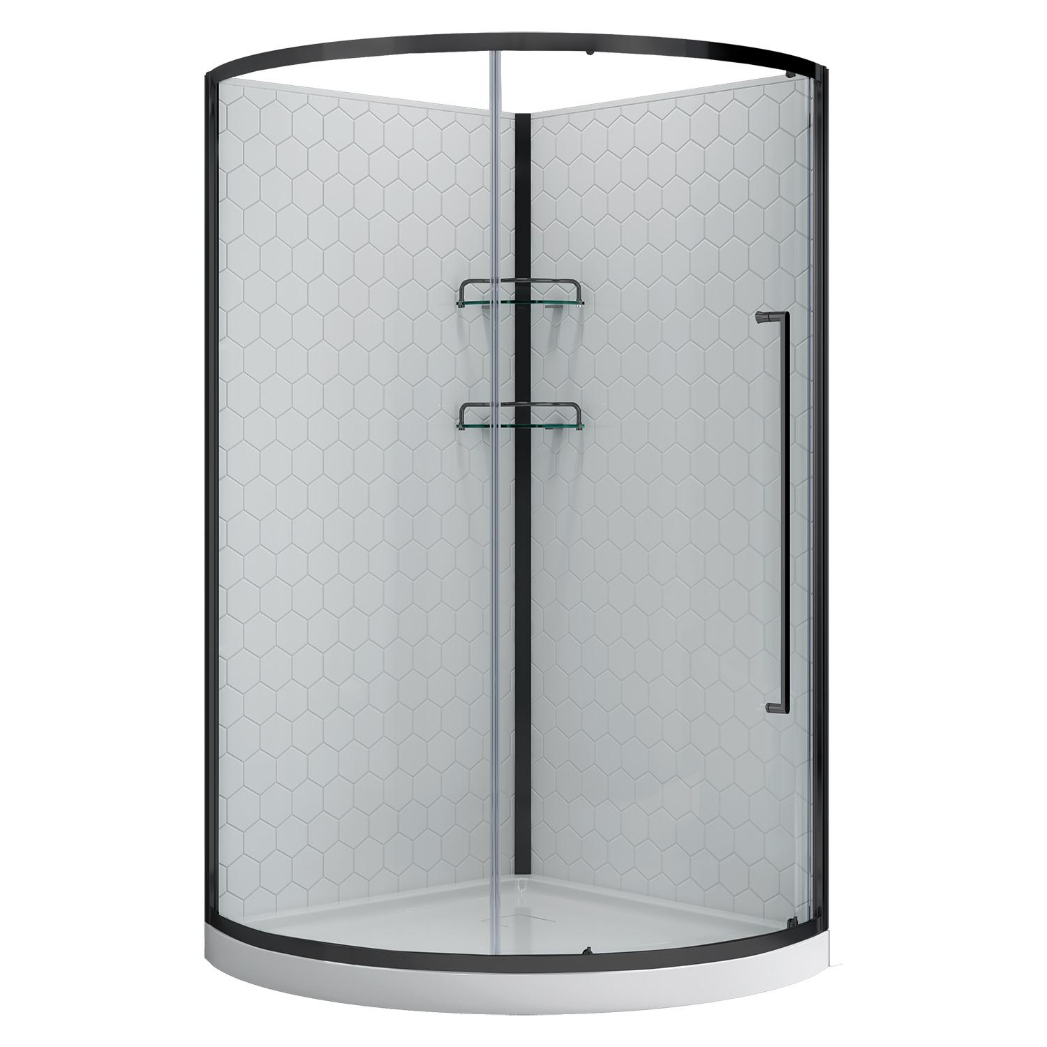 38" Round Black Shower With One Sliding Door