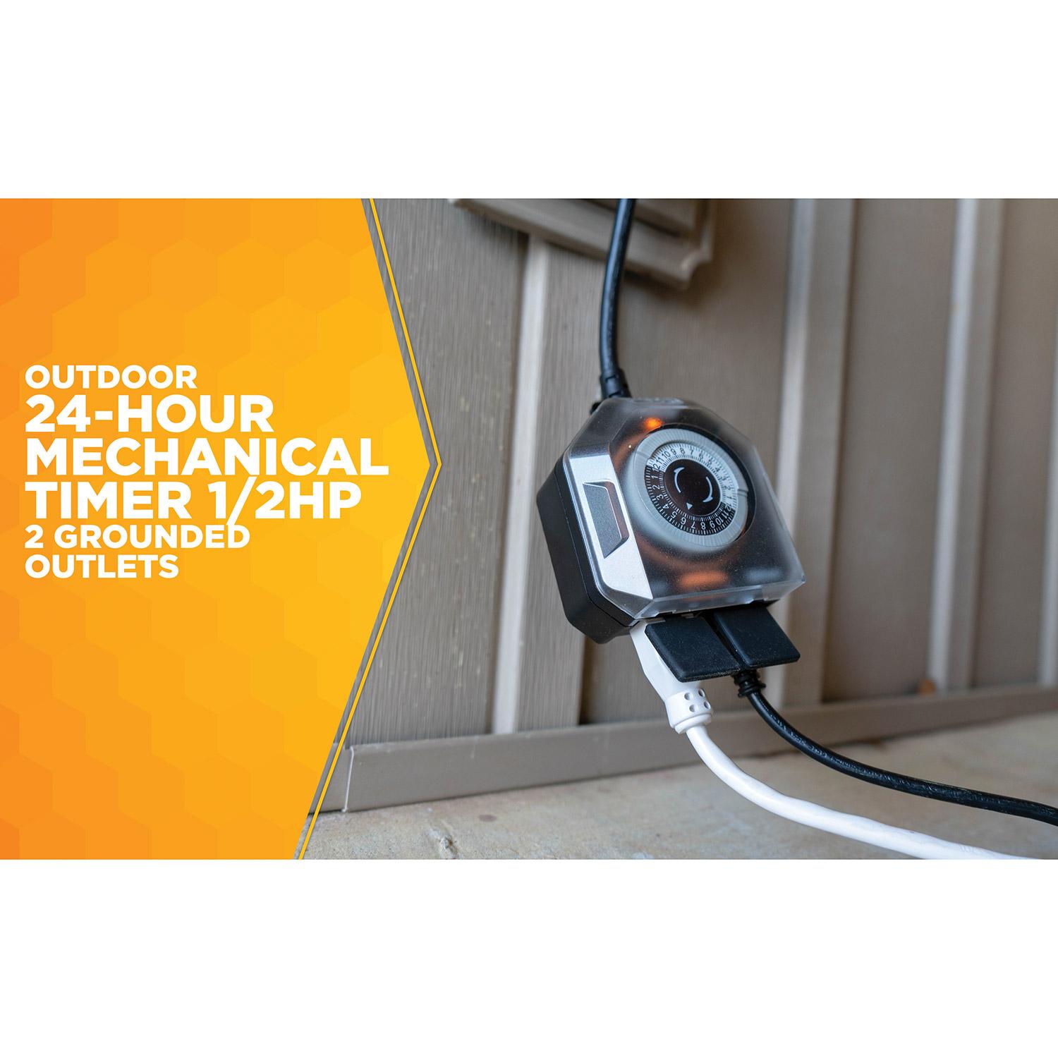 Outdoor 24-Hour Mechanical Timer, 1/2HP, 2 Grounded Outlets