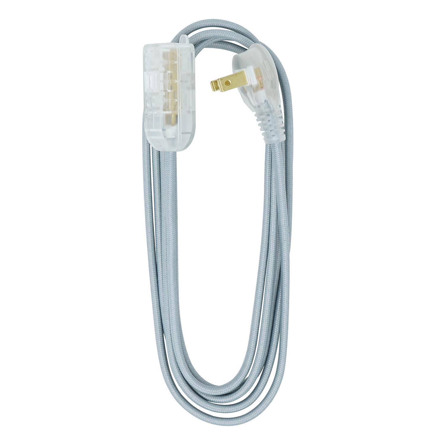8’ Fabric Cord With 3 Outlets (Grey)