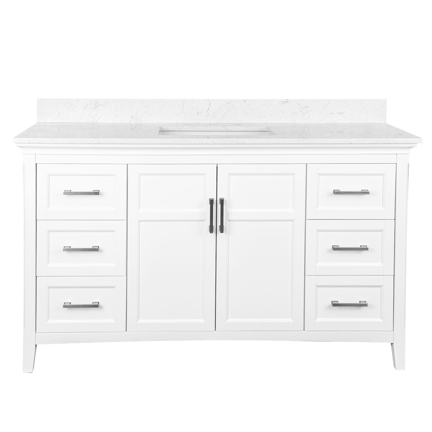58" Painted White Assembled Vanity Combo With Stone Top