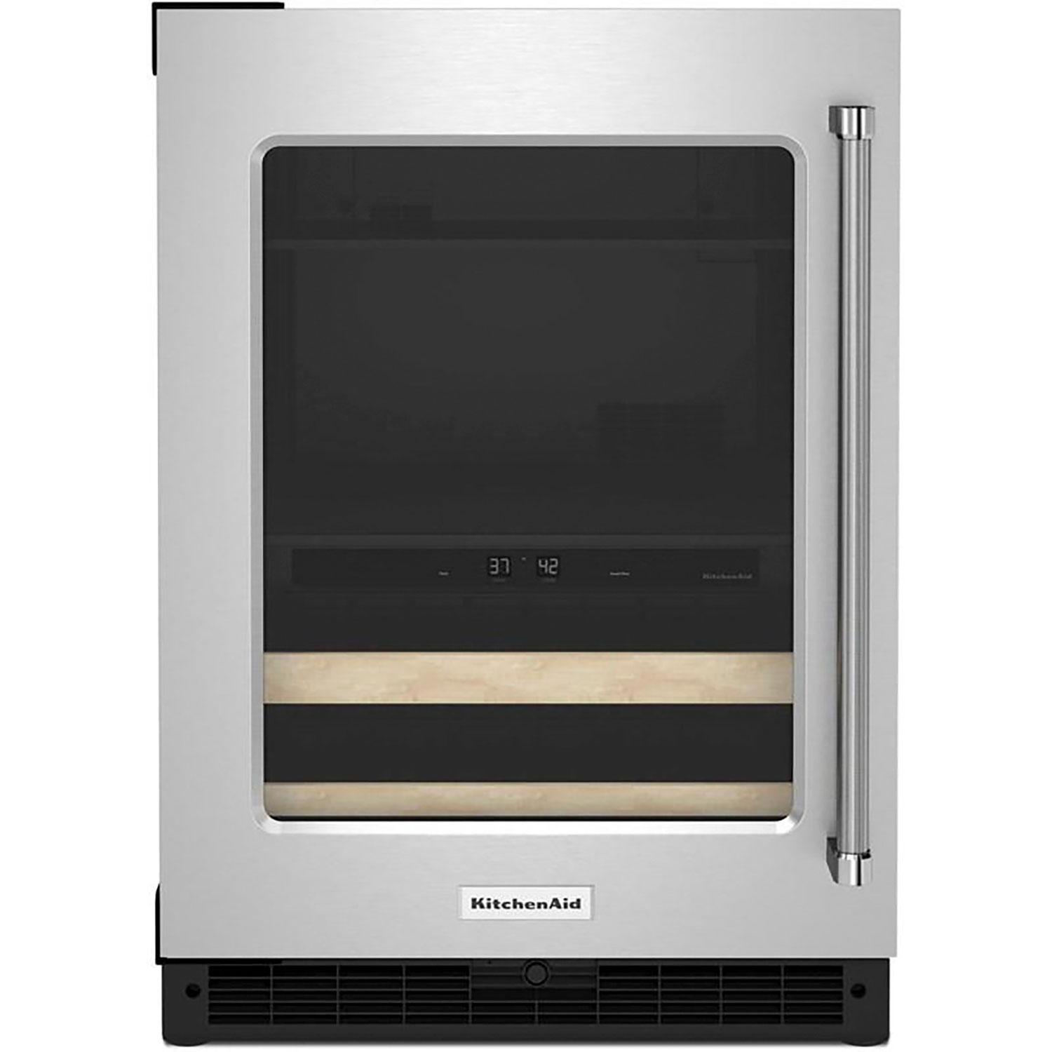 24" Beverage Center With Glass Door And Wood-Front Racks