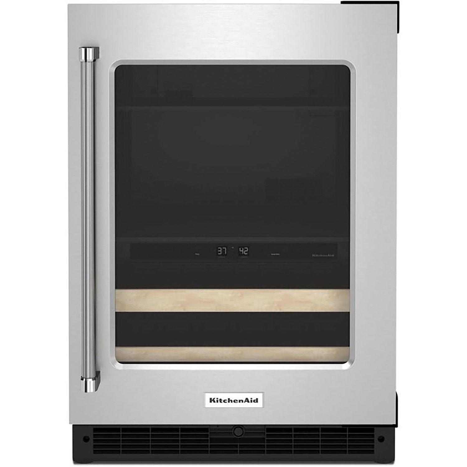 24" Beverage Center With Glass Door And Wood-Front Racks