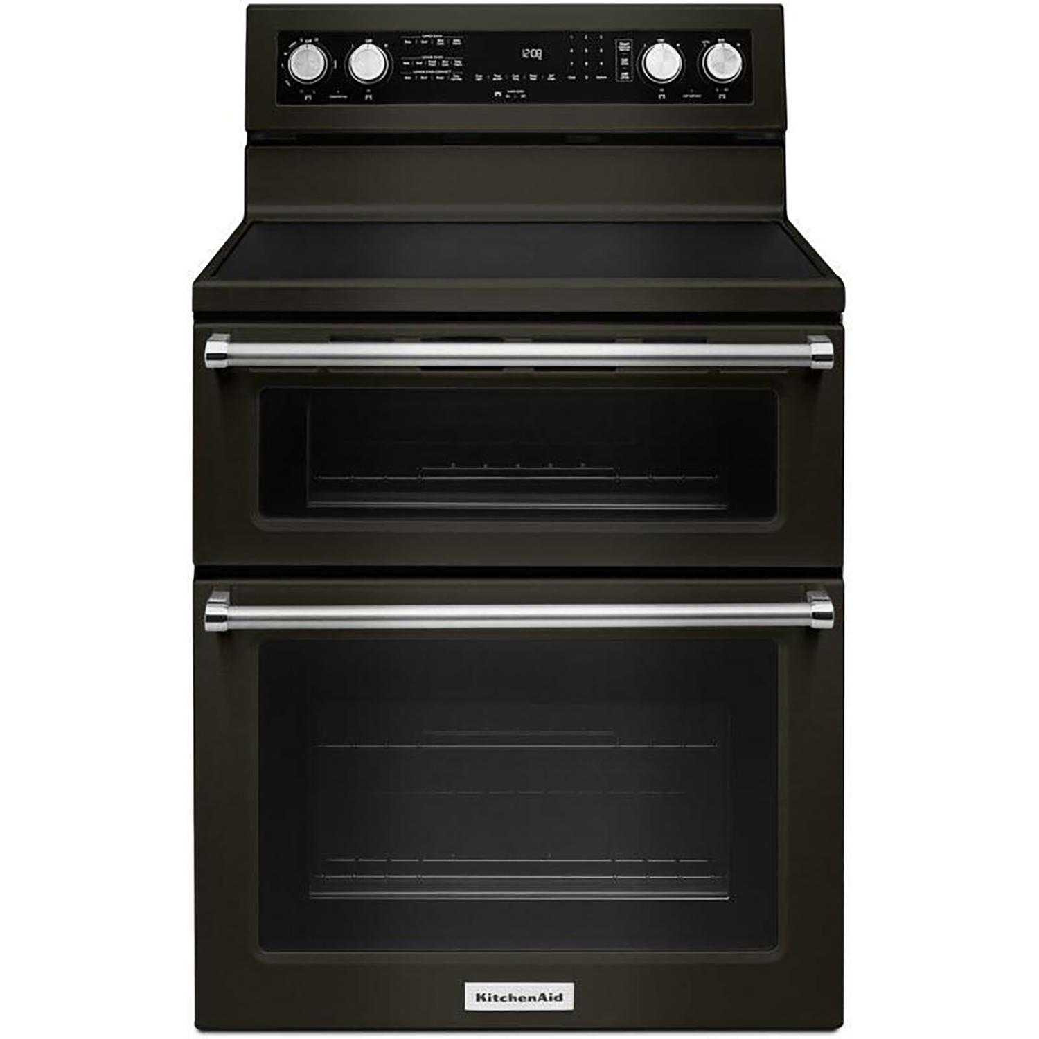 30" 5 Burner Electric Double Oven Convection Range Black SS