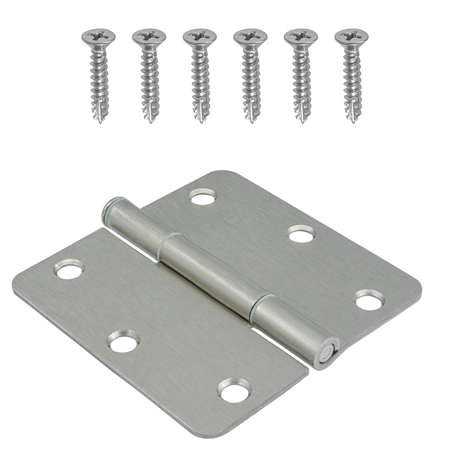 3.5" 1/4 Round Satin Nickel Squeak Proof Door Hinge