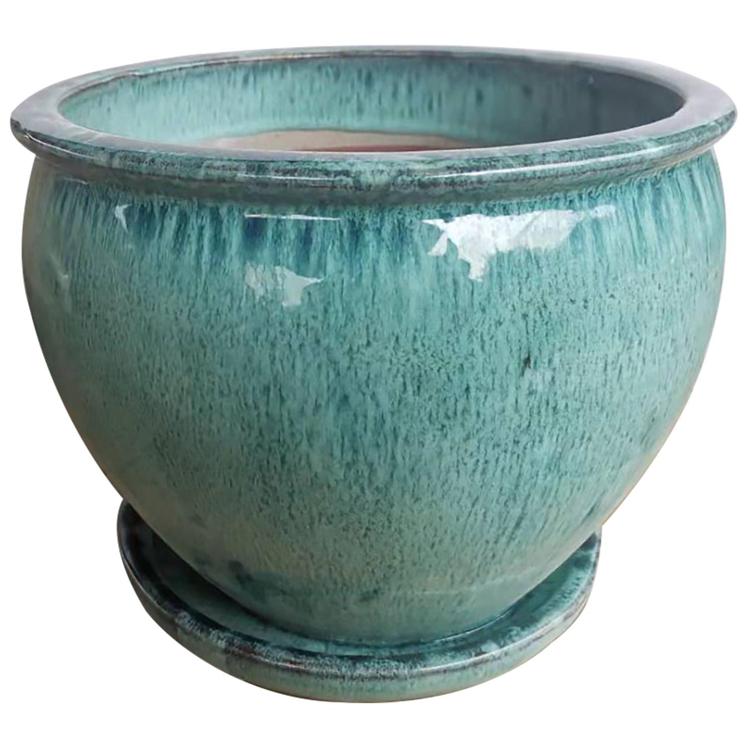 Ceramic Round Pot With Saucer Assorted Colors 10.5"
