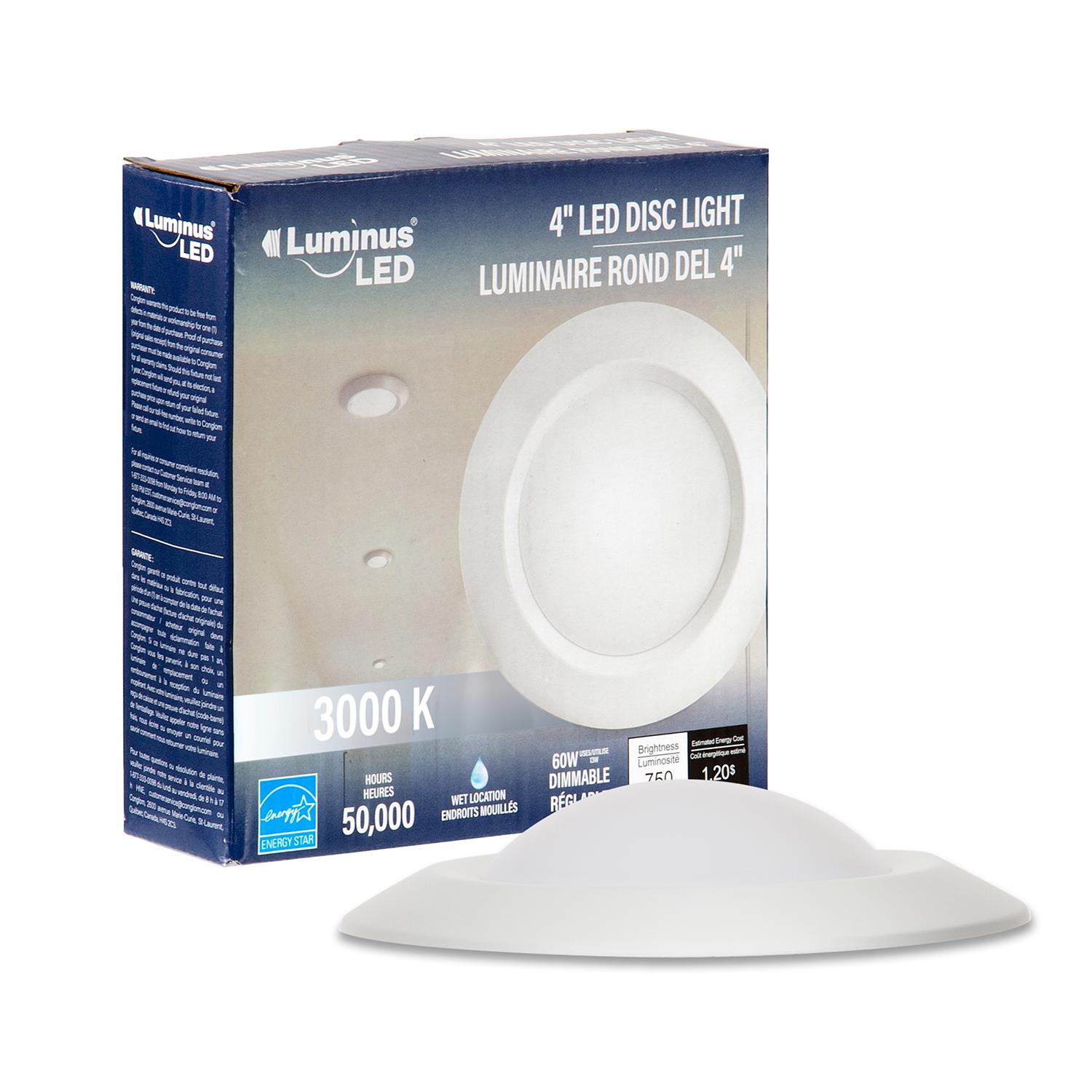 Lampe disque LED 4" 3000K Luminus