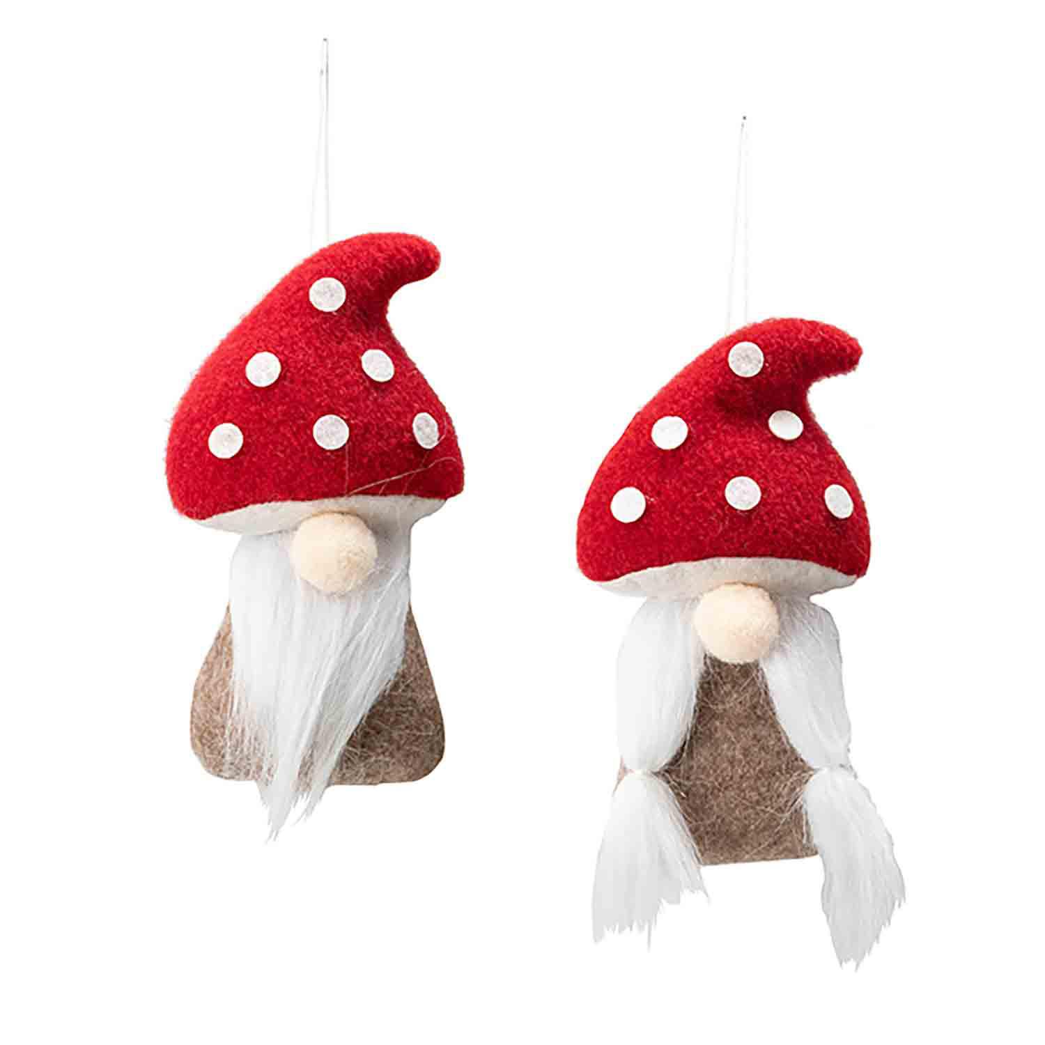 Ornement gnome tête de champignon - 2 assortis