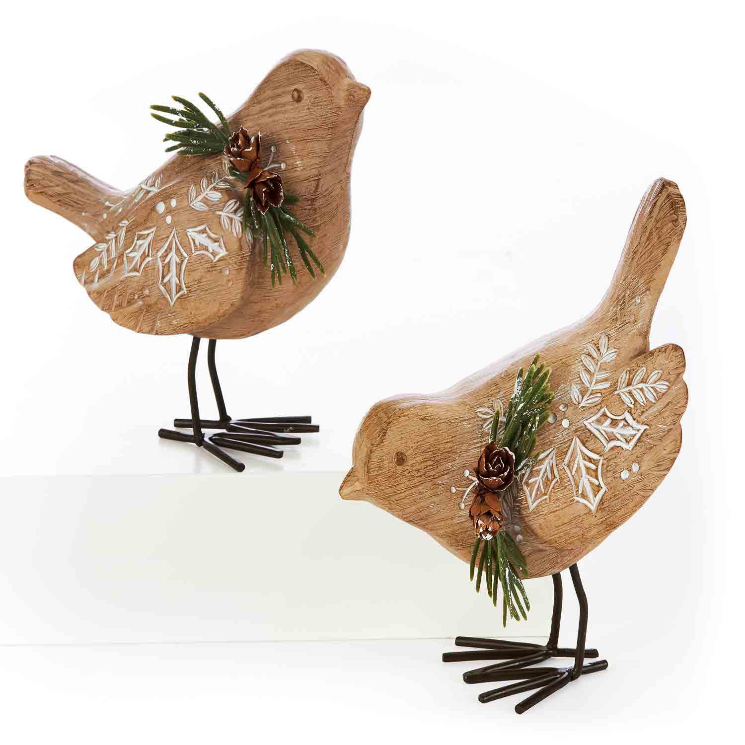 Wooden Bird with Greenery-2 Assorted