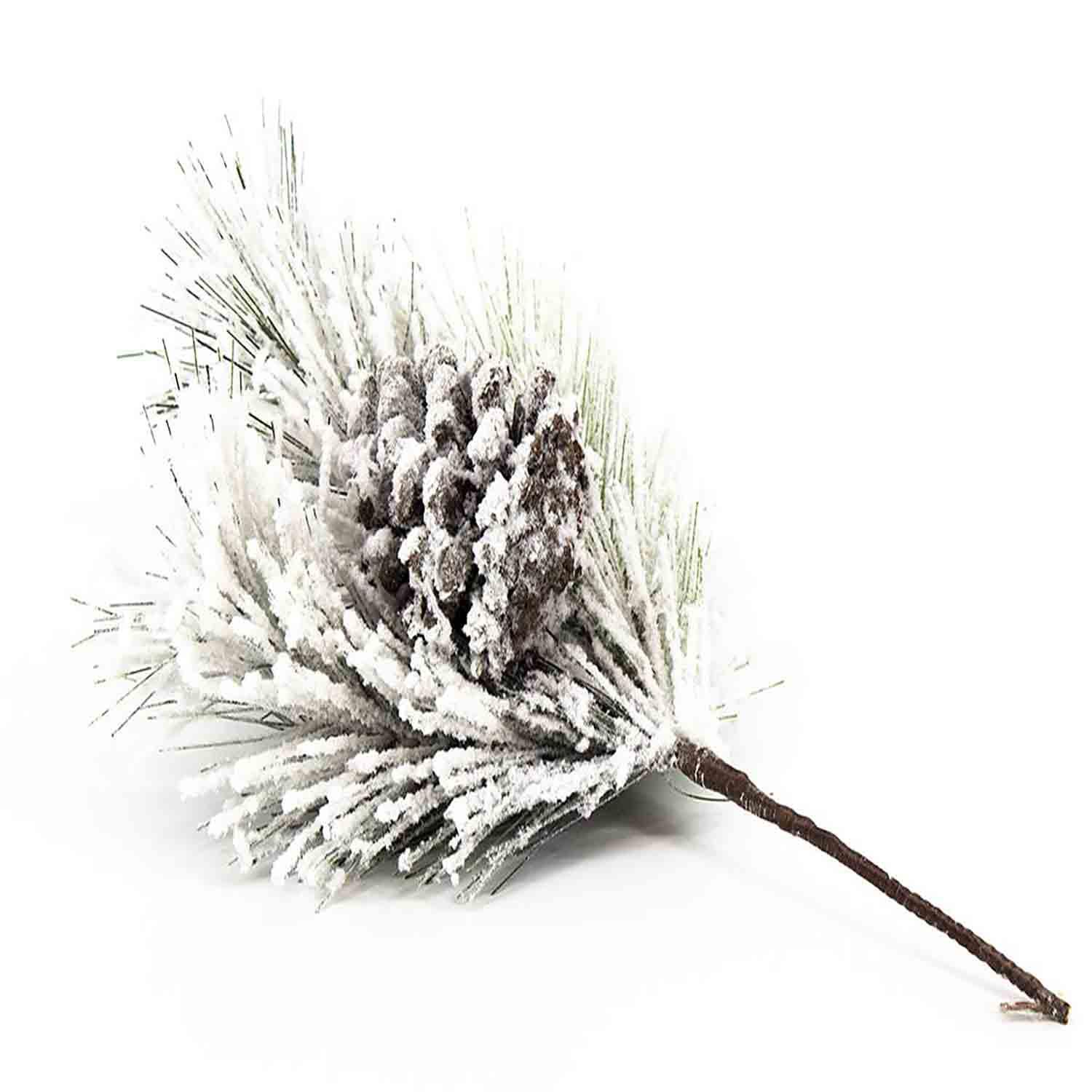 Snowy Pine Cone Branch Pick 15"
