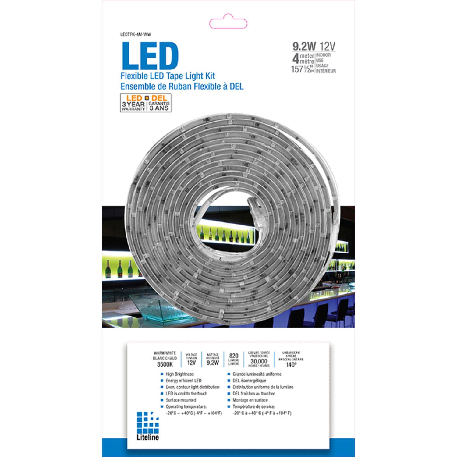 12V LED Tape Light With Driver & Power Cord 4 Meters - White