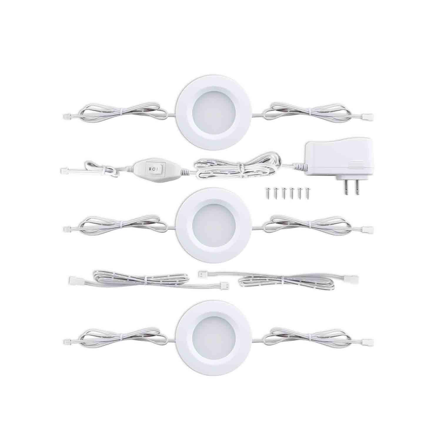 LED White Undercabinet Puck Light-3/Pack