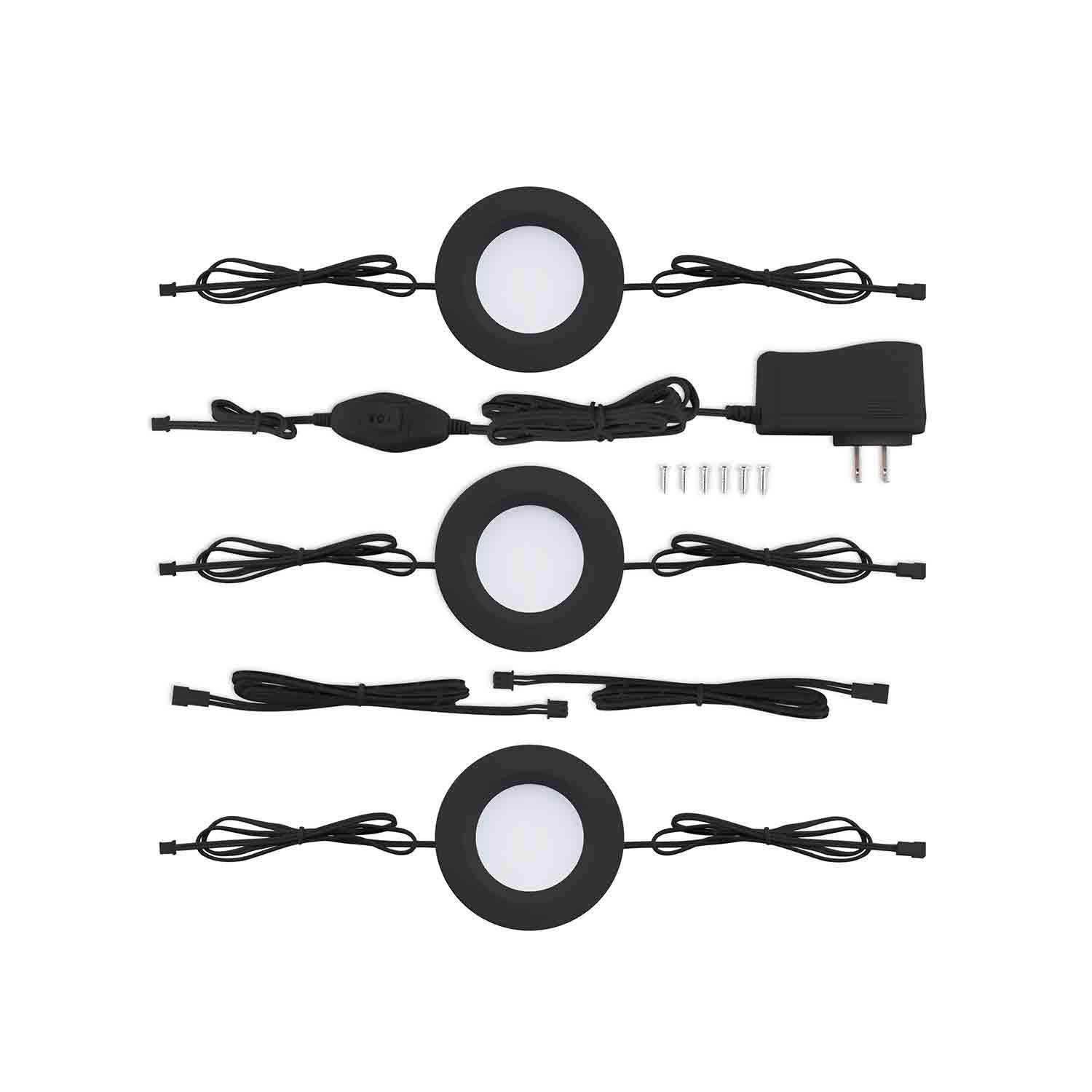 LED Black Undercabinet Puck Lights-3/Pack
