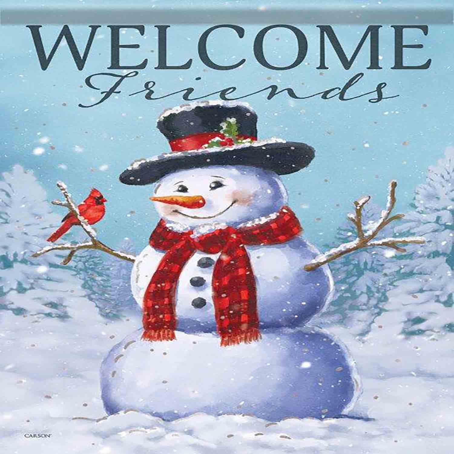 Winter Garden Flag Snowman & Cardinal