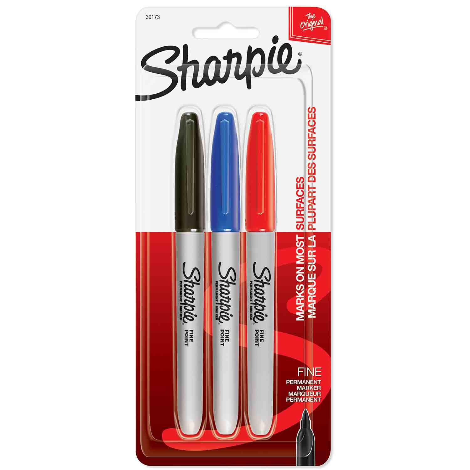 Fine Point Marker Black, Blue, Red-3/Pack