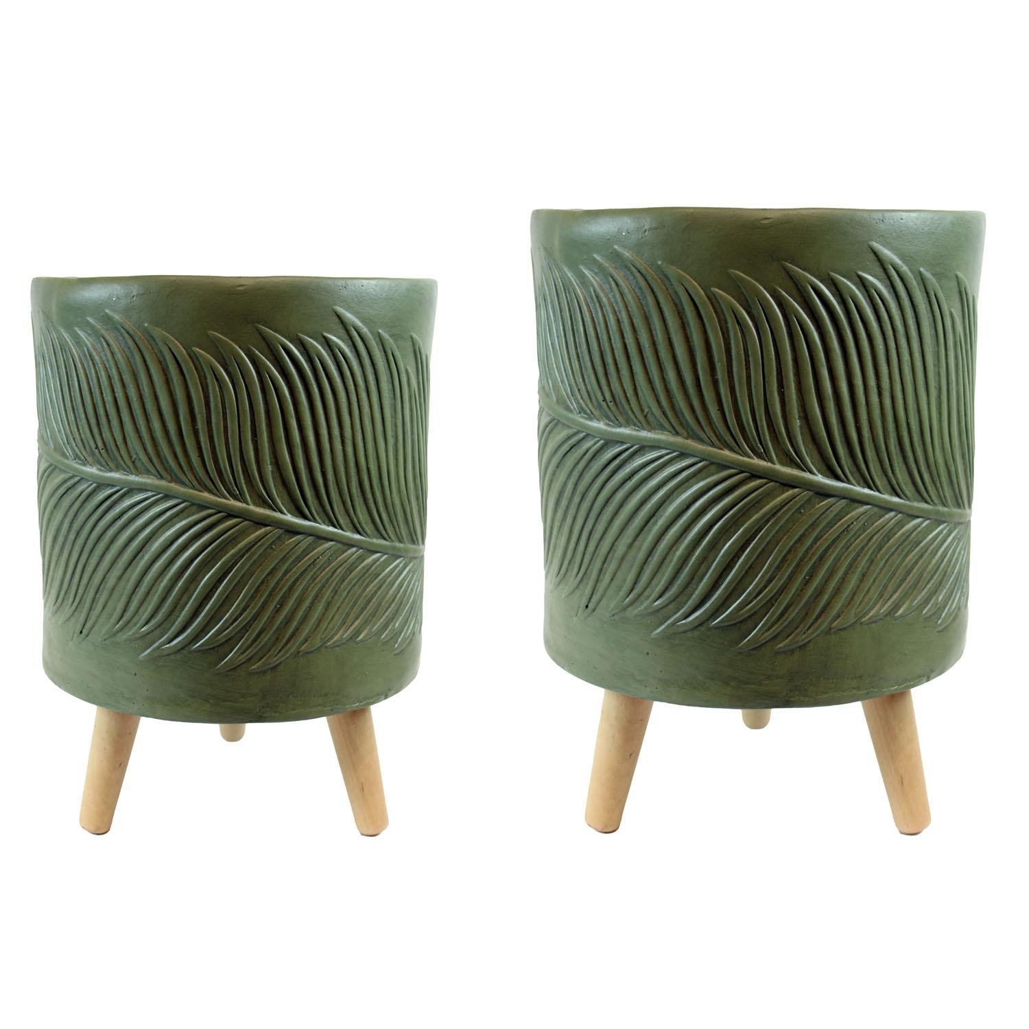 Pot Beryl Olive Green 8.5" and 10" Set of 2