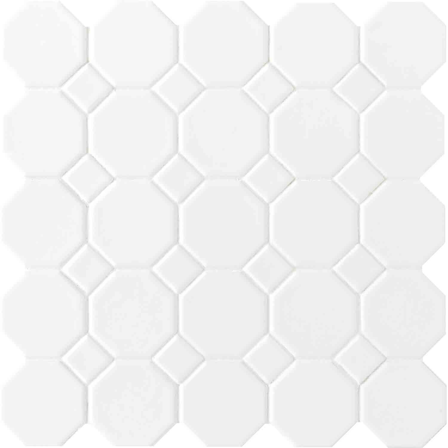 Tuile octogonale blanche mate 12"x12" 10 pièces/10 pi²/boîte