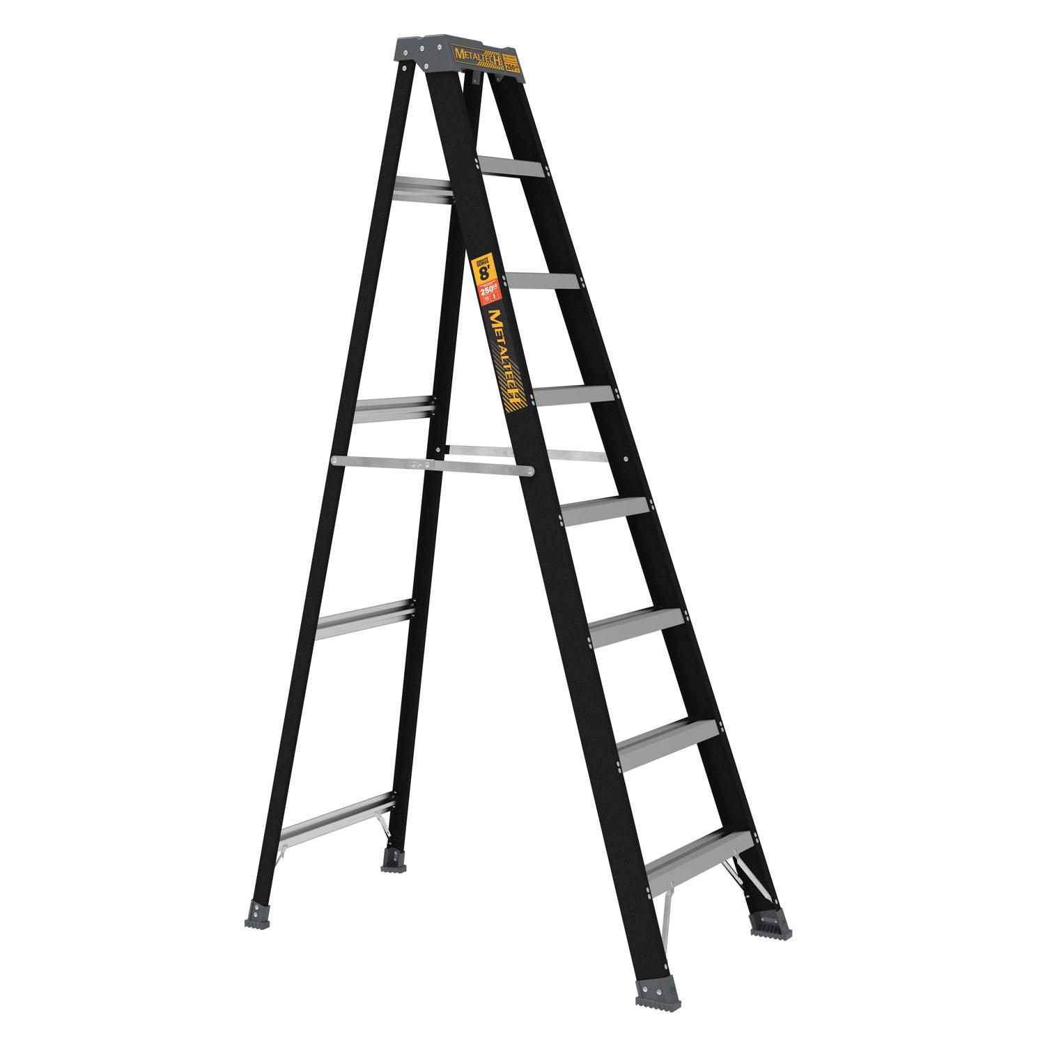 Metaltech 8' Fiberglass Step Ladder 250lb Capacity-Type 1
