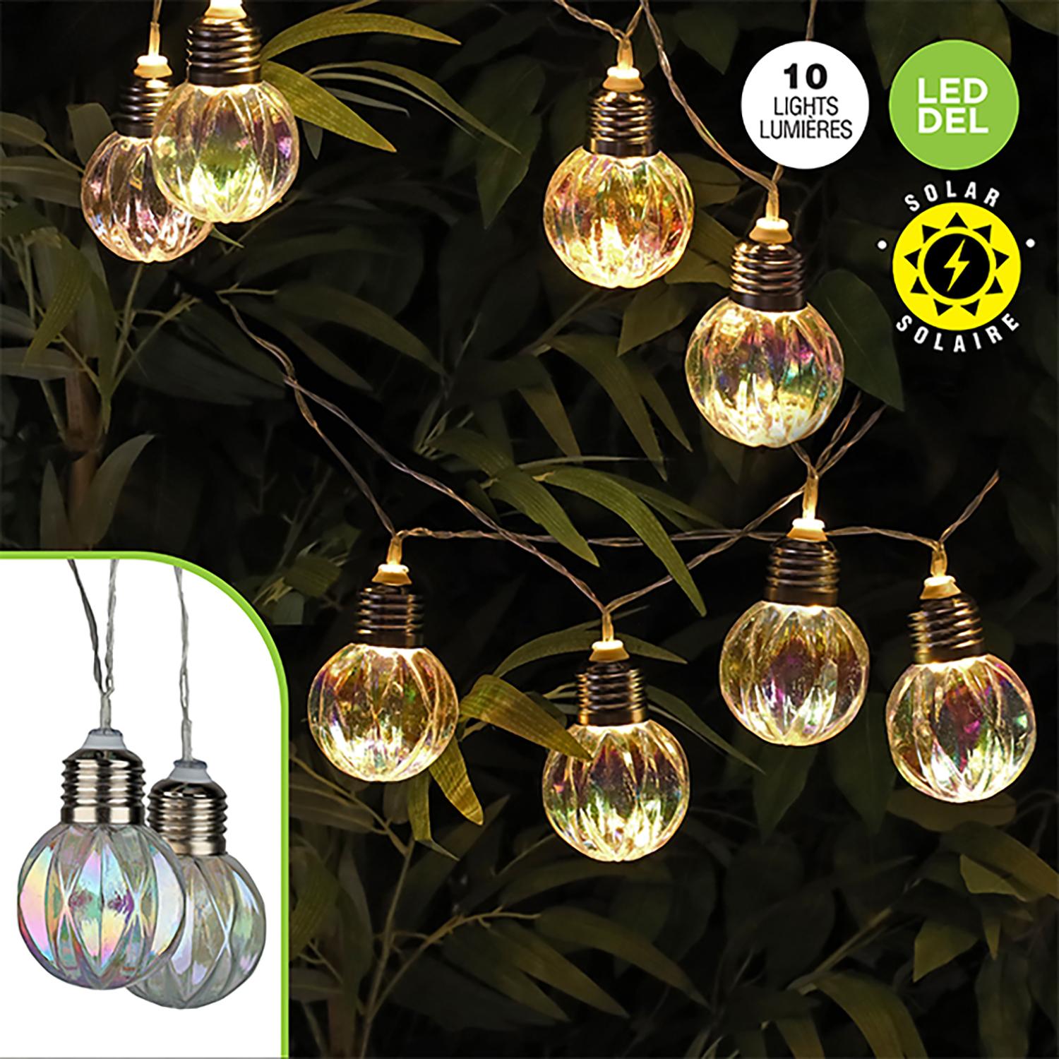 10 Solar LED String Lights with Iridescent Globe