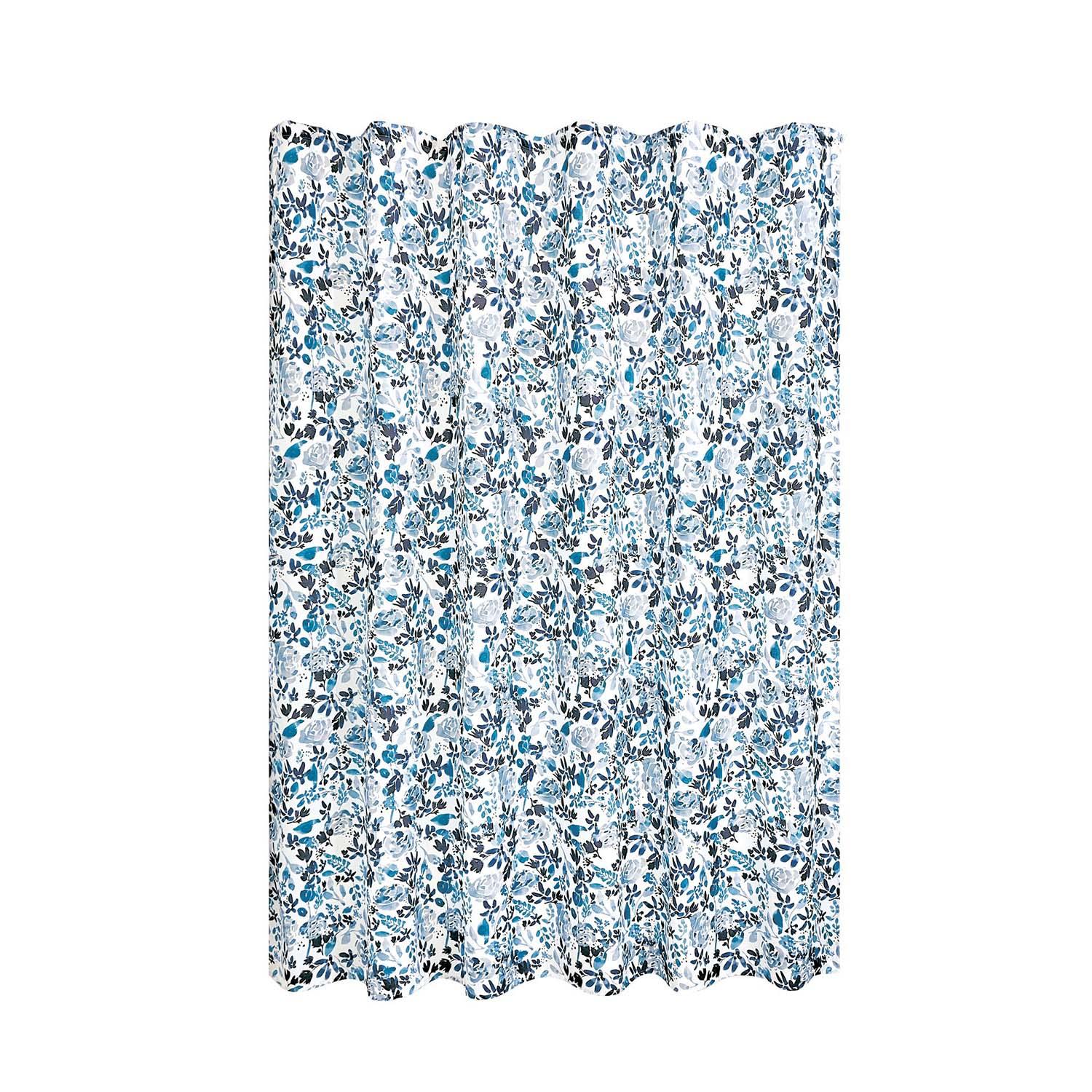 72"x72" Indigo-Floral Slub Shower Curtain