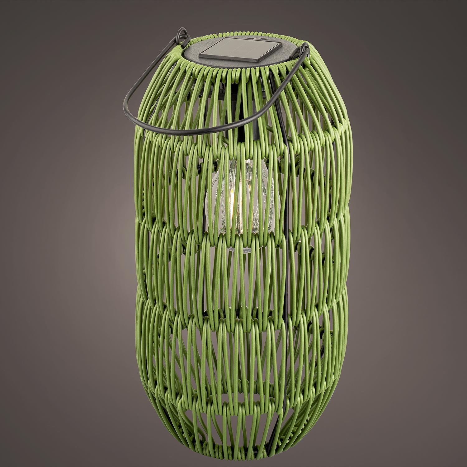 Lantern Green Poly Rattan with Solar Bulb 9.5"