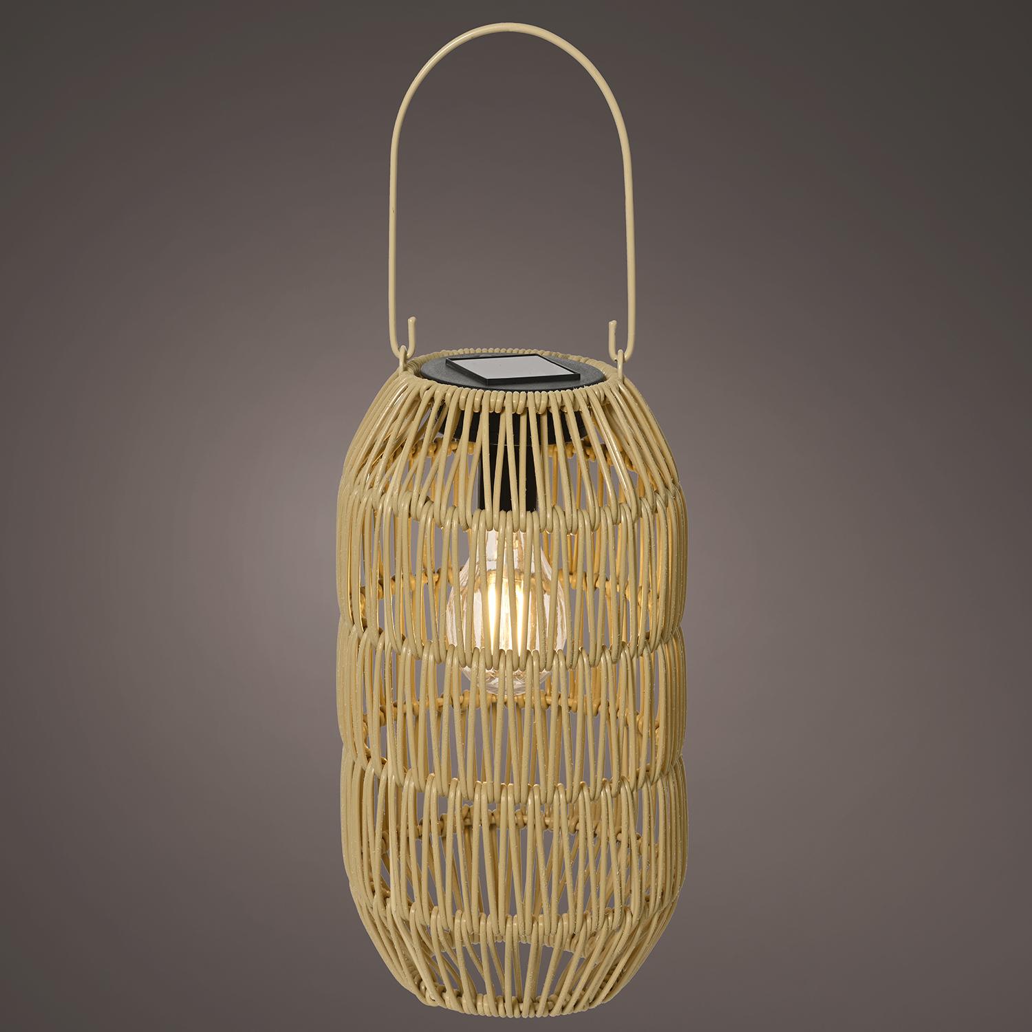 Lantern Natural Poly Rattan with Solar Bulb 9.5"