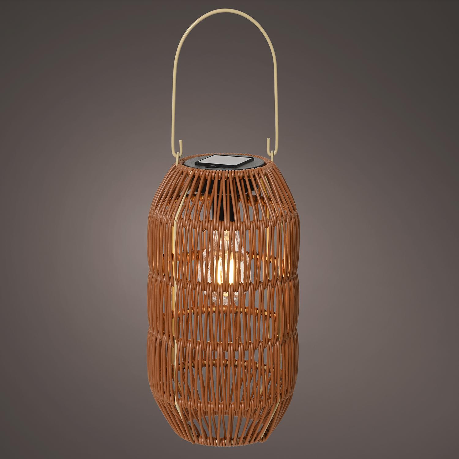 Lantern Terracotta Poly Rattan with Solar Bulb 9.5"