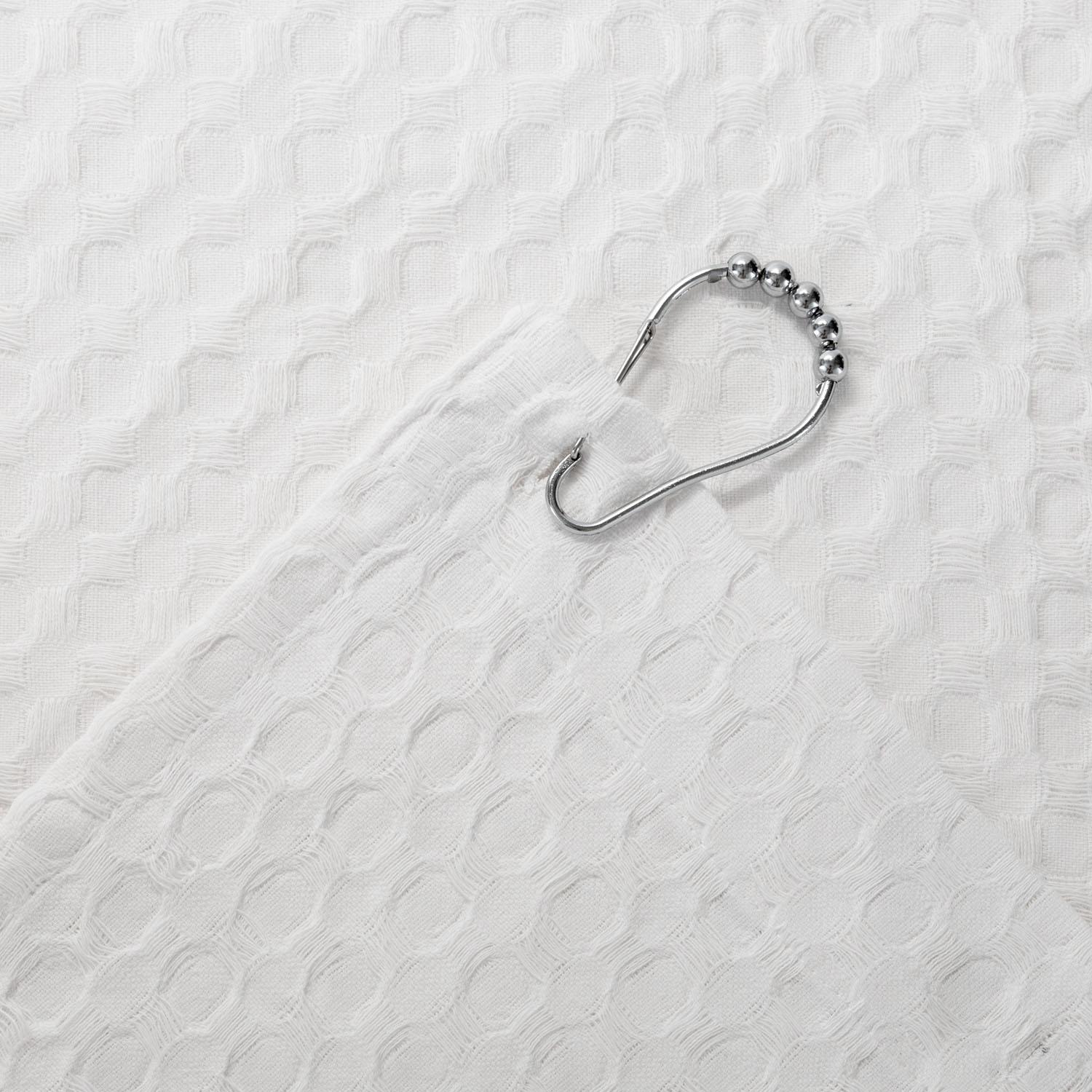 71"X71" Waffle White Cotton Fabric Shower Curtain