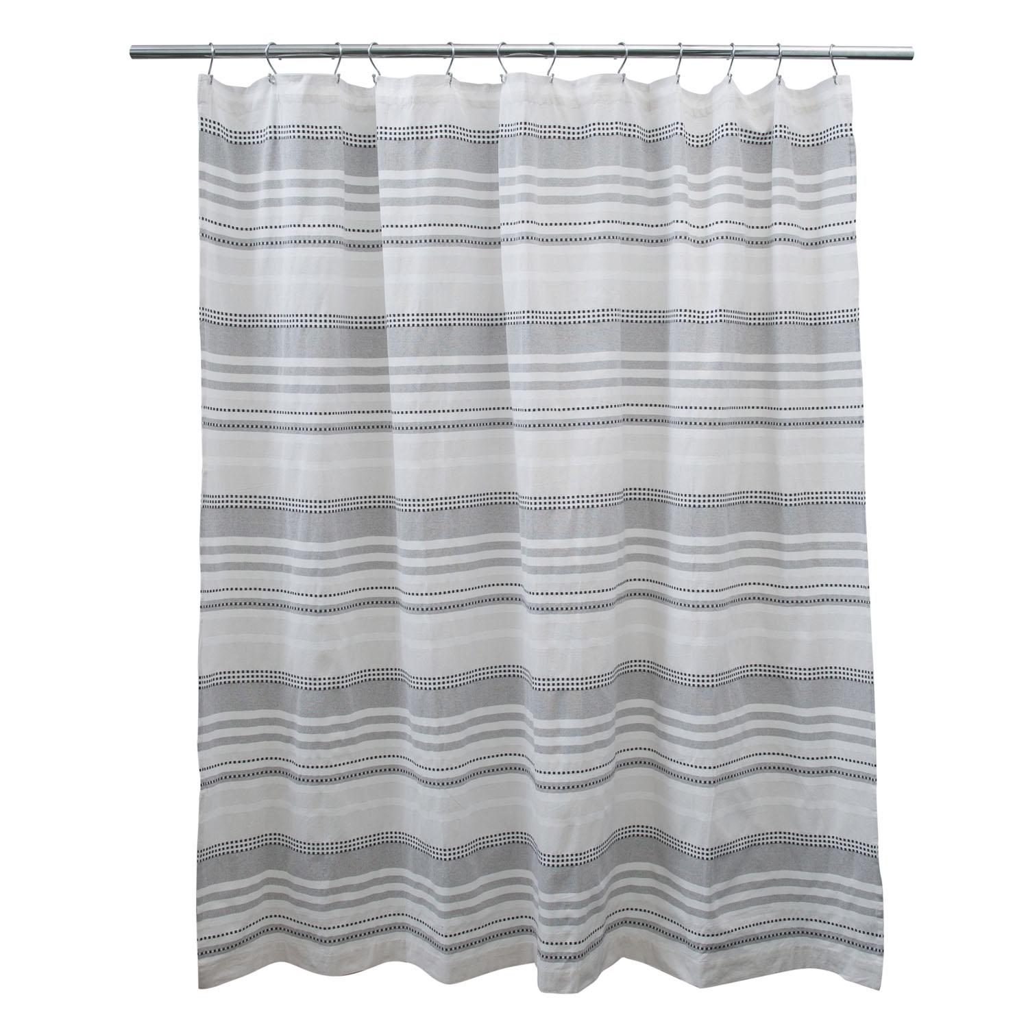 71"x71" Dot Stripe White Gray Cotton Fabric Shower Curtain