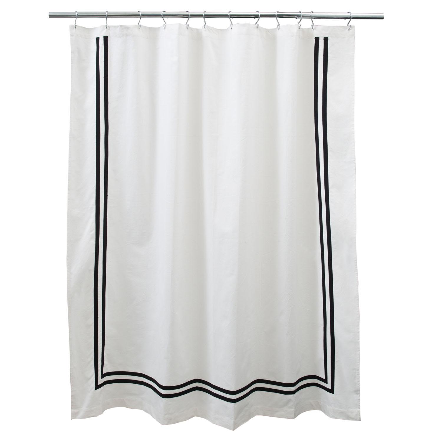 71"x71" Border White Black Cotton Fabric Shower Curtain