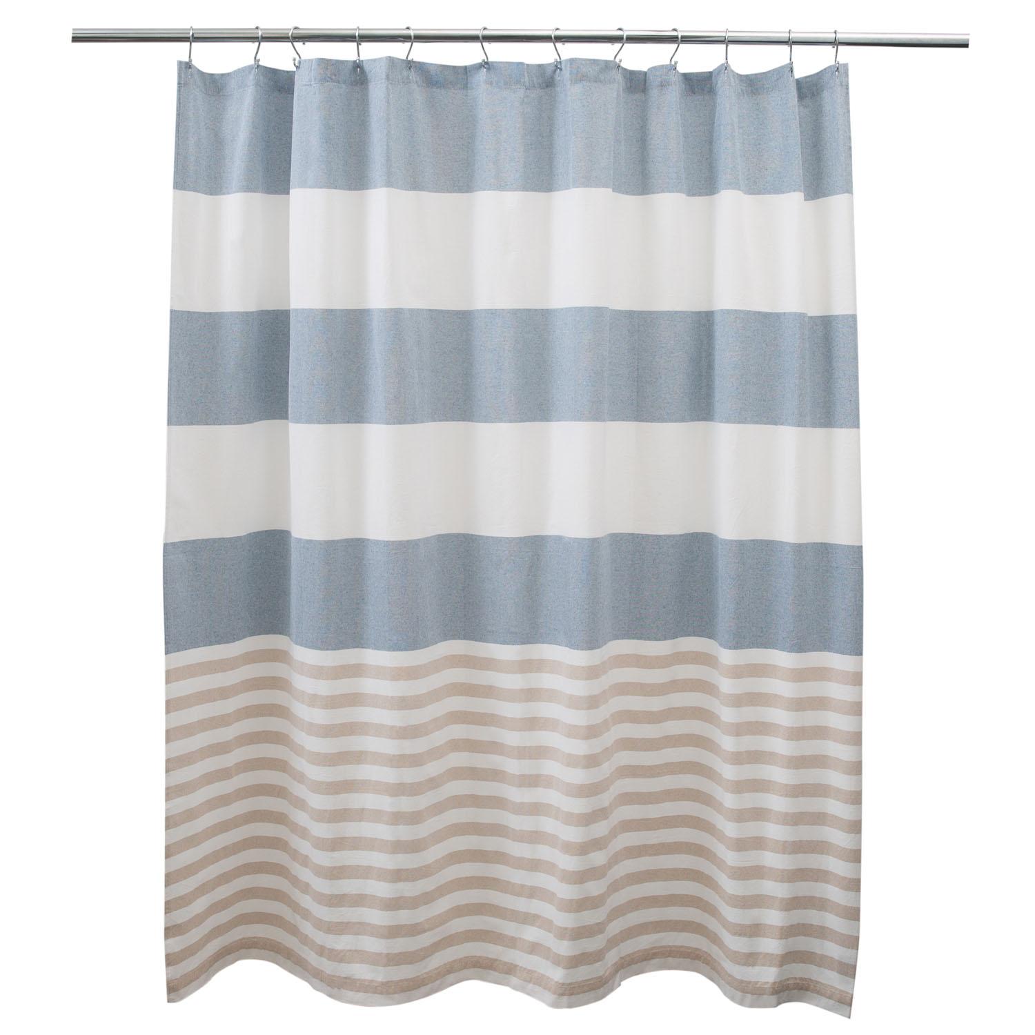 72"x72" Blue Natural with Tassels Cotton Fabric Shower Curta