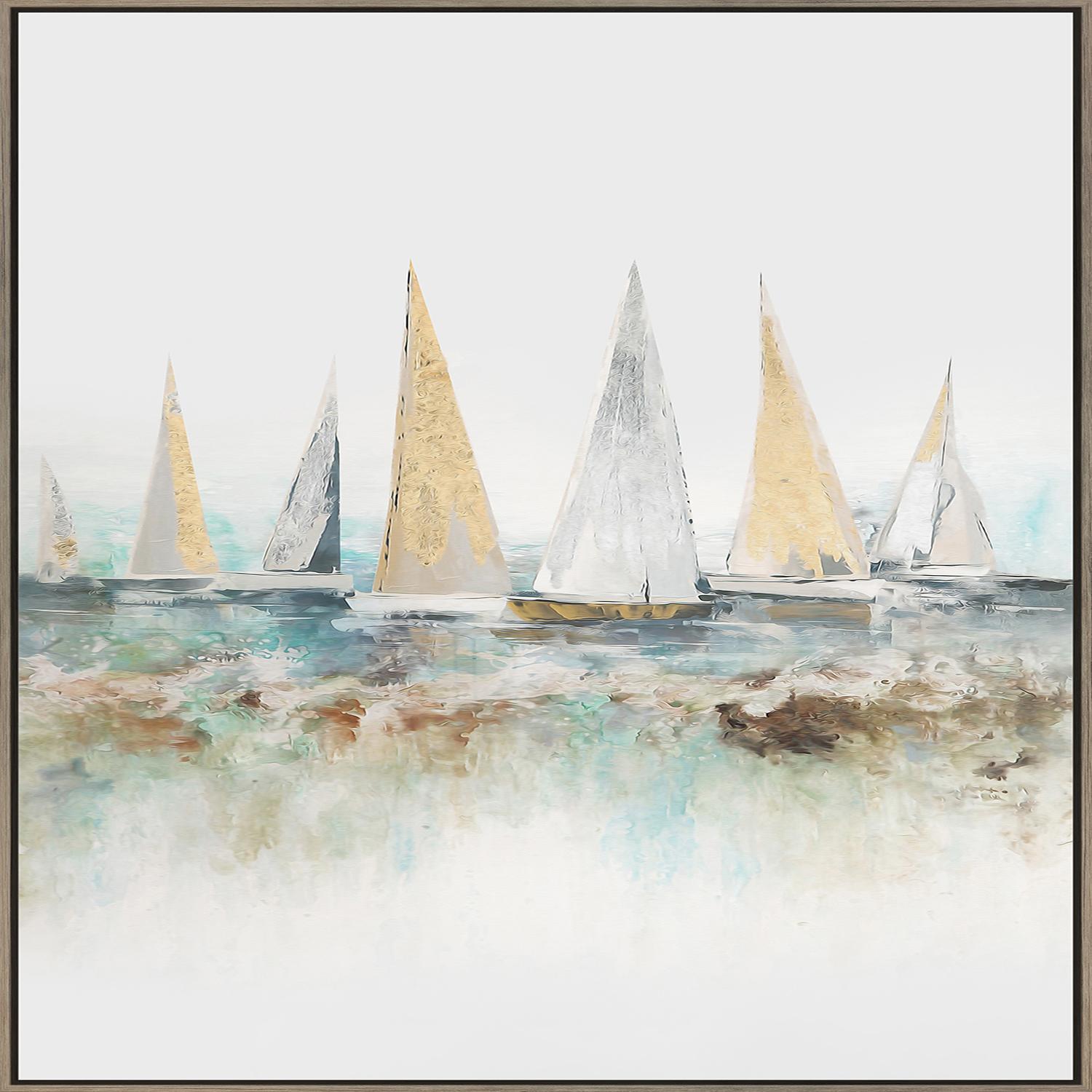 Golden Sailboats Framed Print 24" x 36"