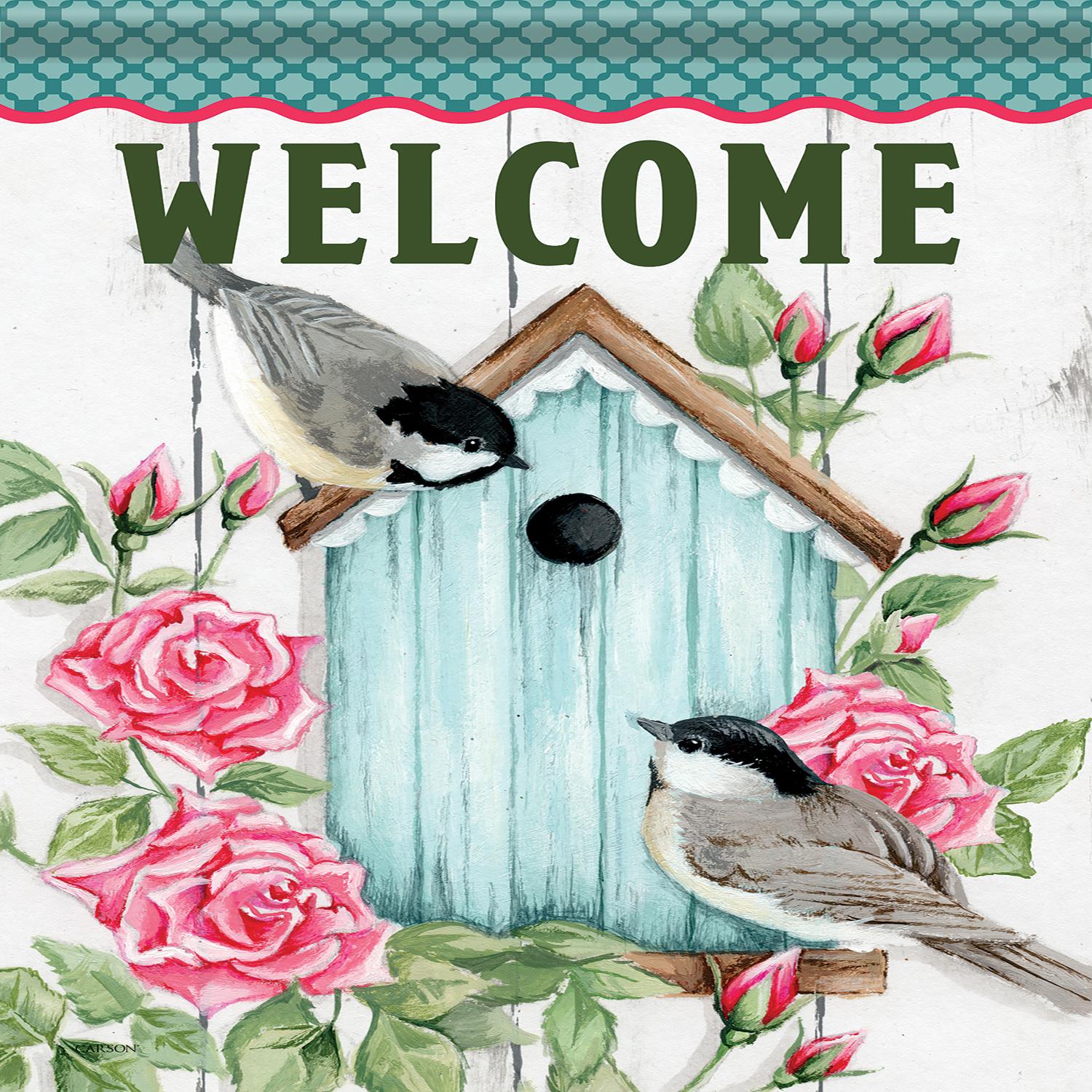 Spring Garden Flag Chickadees & Birdhouse
