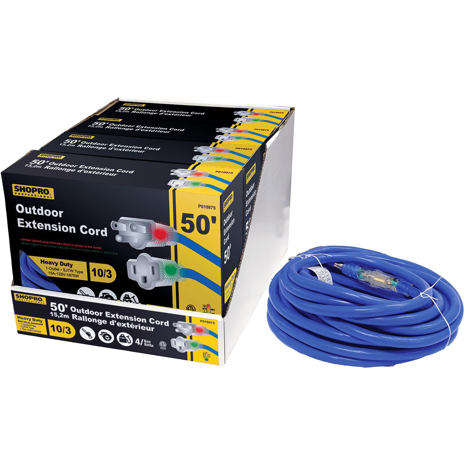 10/3 50' Extension Cord with Light Indicators-Blue
