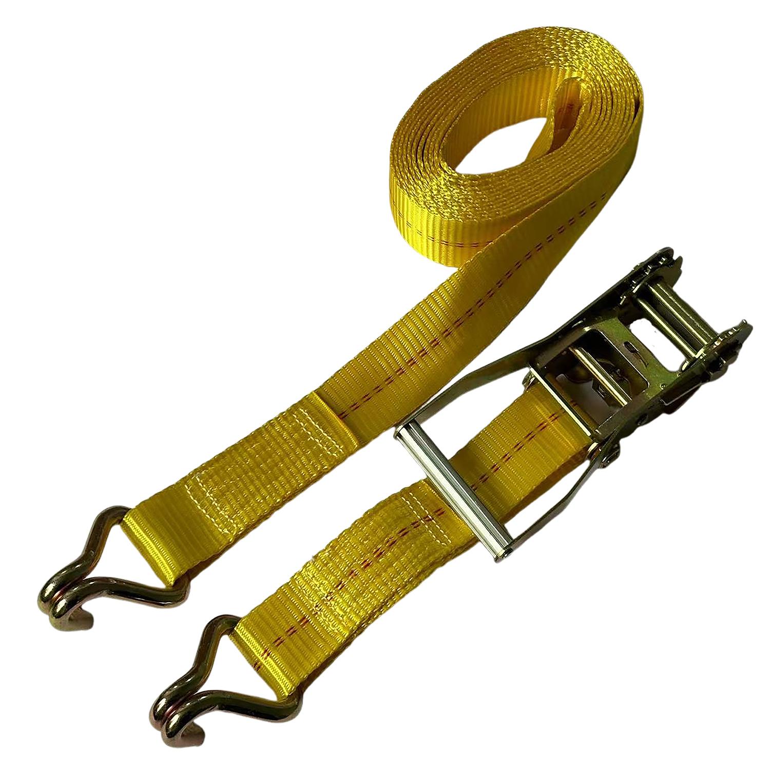27' x 2" Yellow Ratchet Strap with Double J Hook