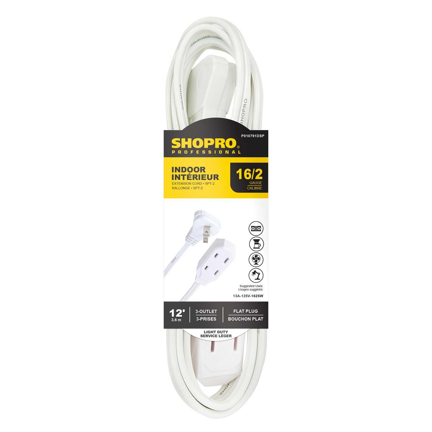 Rallonge intérieure 16/2 SPT-2 3 prises 12' blanche