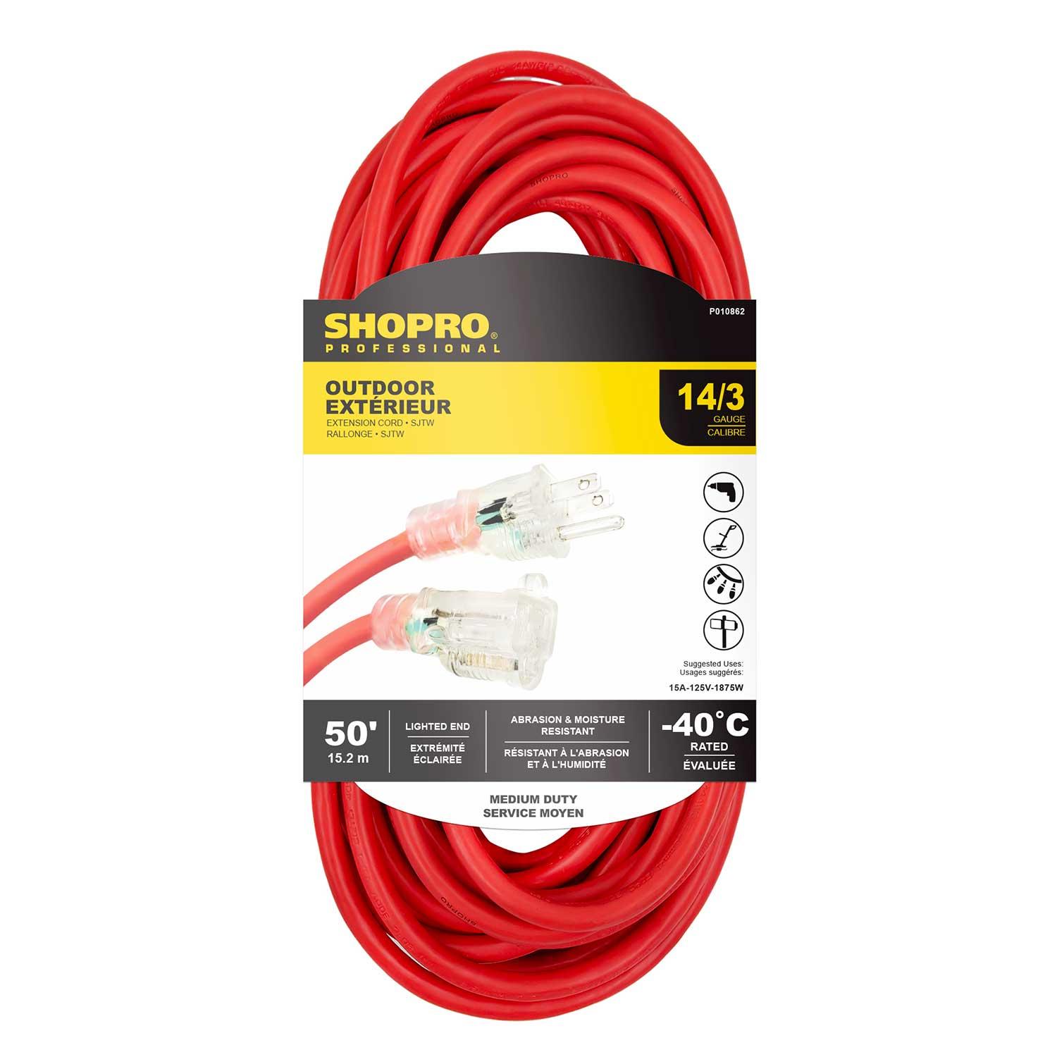Rallonge extérieure 14/3 SJTW 50' embout lumineux rouge