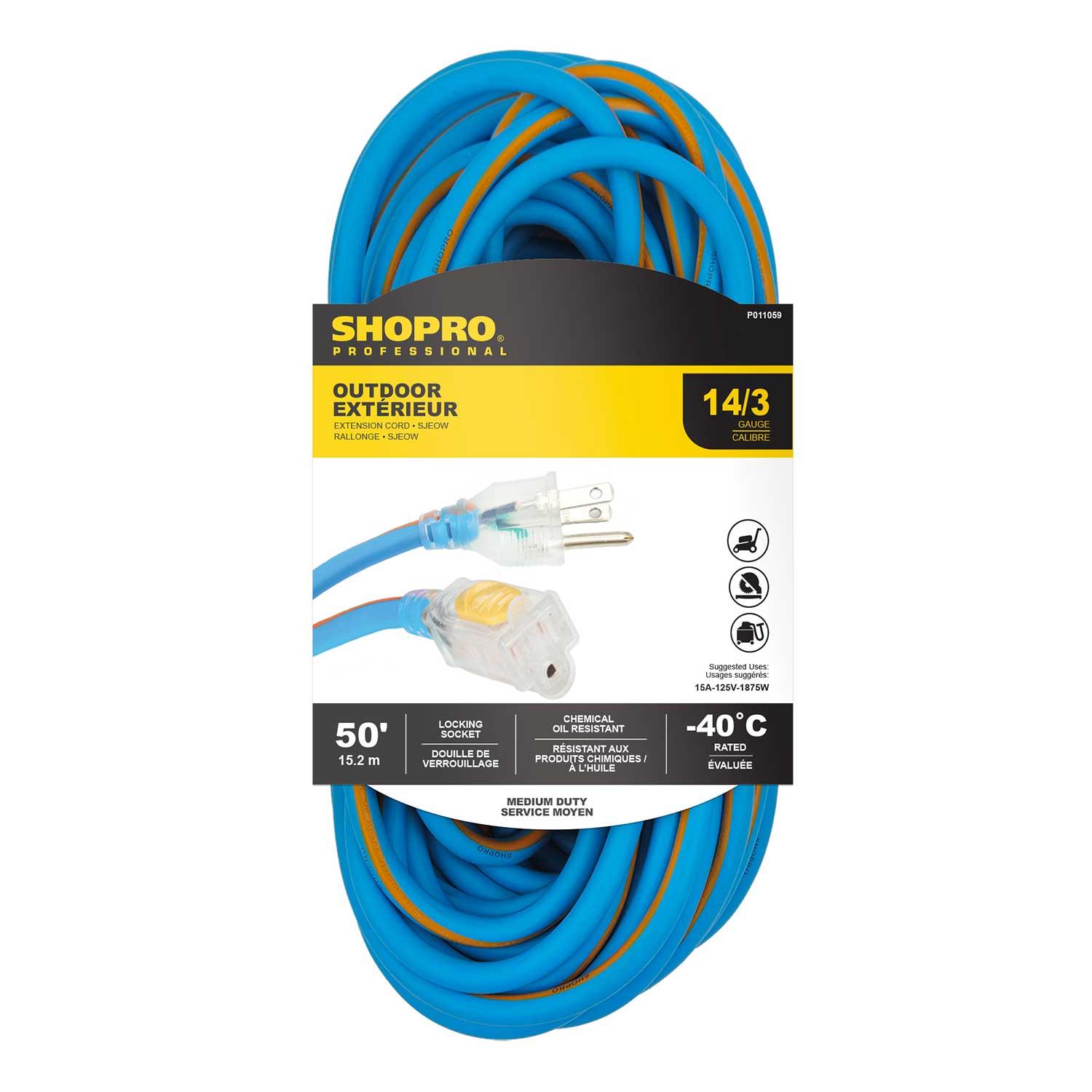 Rallonge ext 14/3 SJEOW 50' embout lumineux bleu/rouge