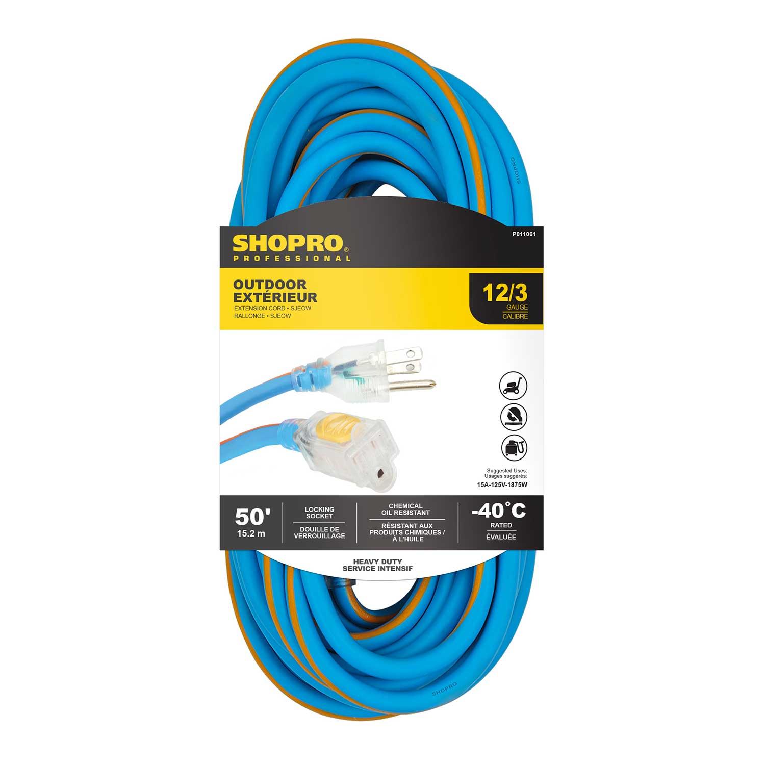 12/3 SJEOW 50' Lit End Outdoor Extension Cord Blue/Red
