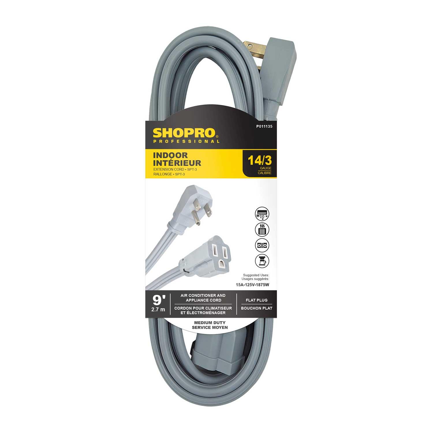 Rallonge 14/3 1 prise 9' gris pour climatiseur/appareil