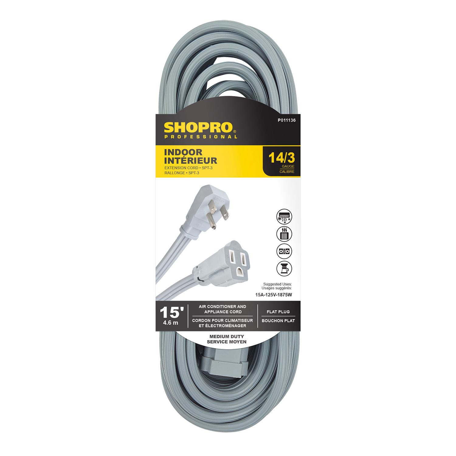 Rallonge 14/3 1 prise 15' gris pour climatiseur/appareil