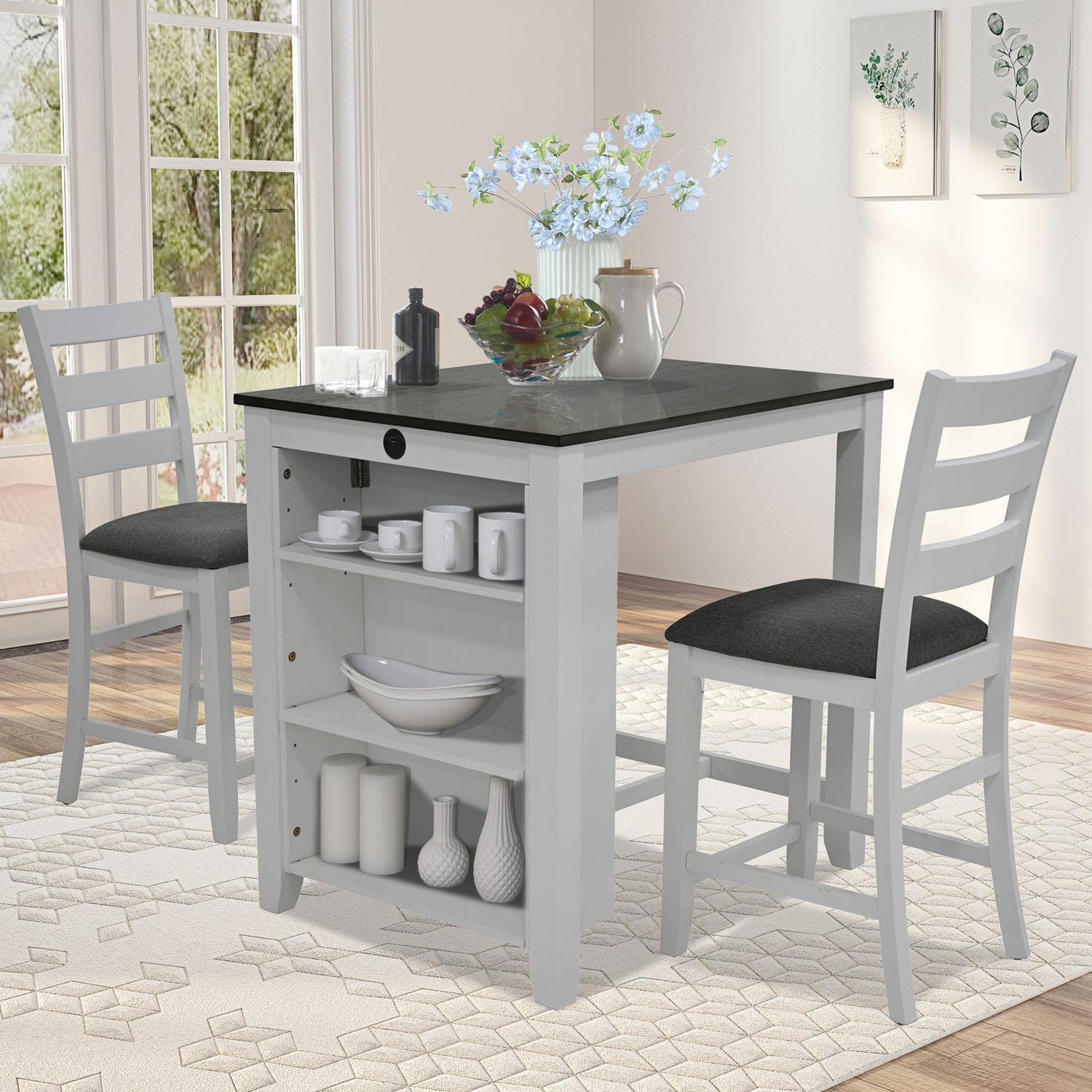Modern Farmhouse 3-Piece Dining Set with USB
