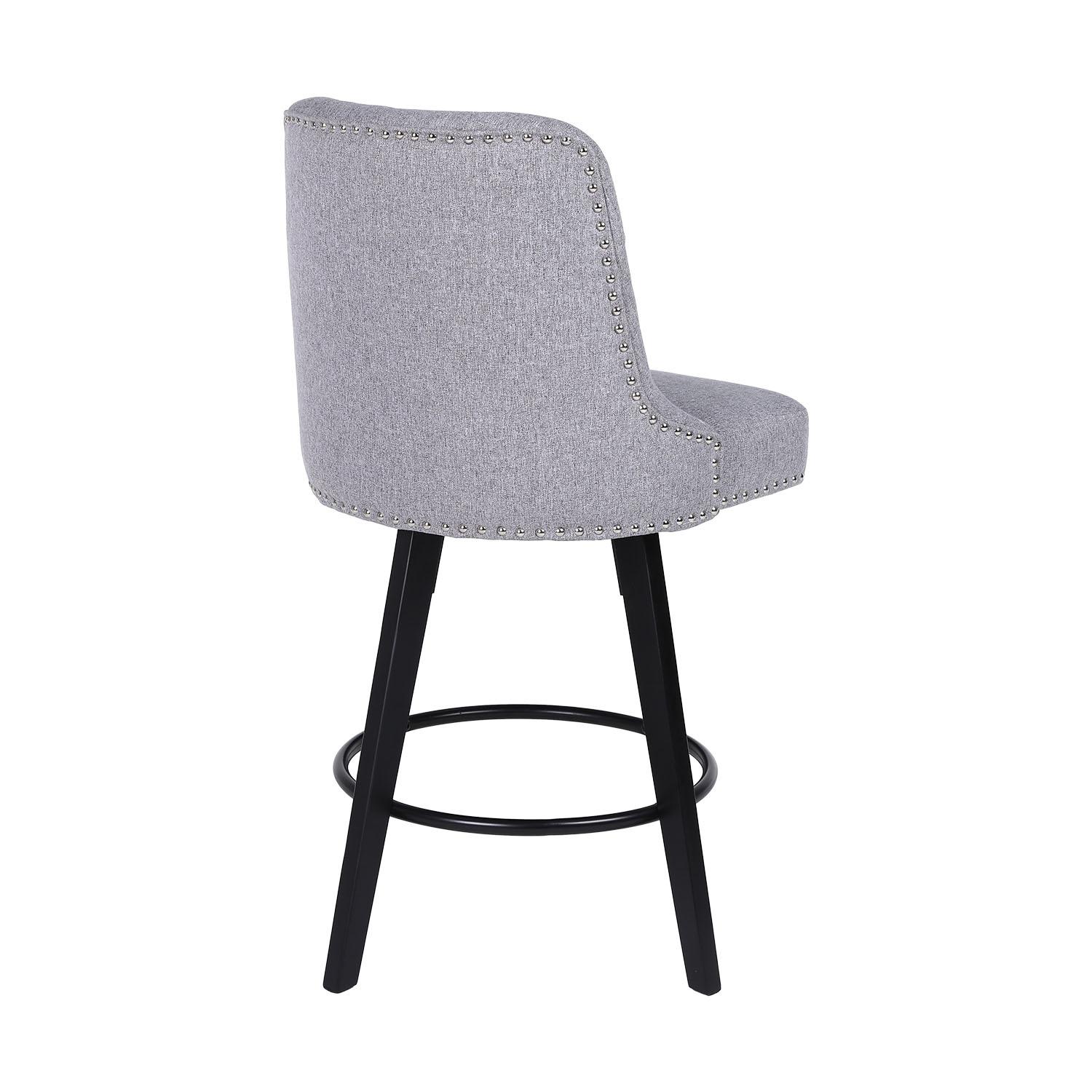 Grey Linen Counter Stool with Wooden Legs 2/Pack