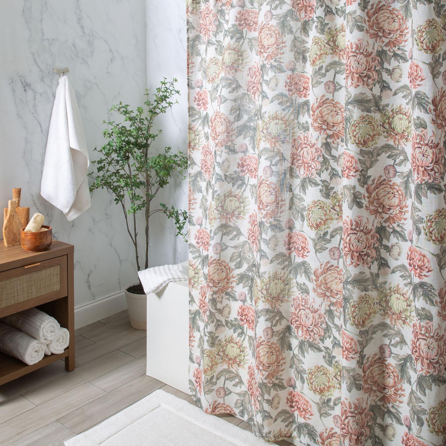 72"x72" Fall Peony Shower Curtain Fabric 220 GSM