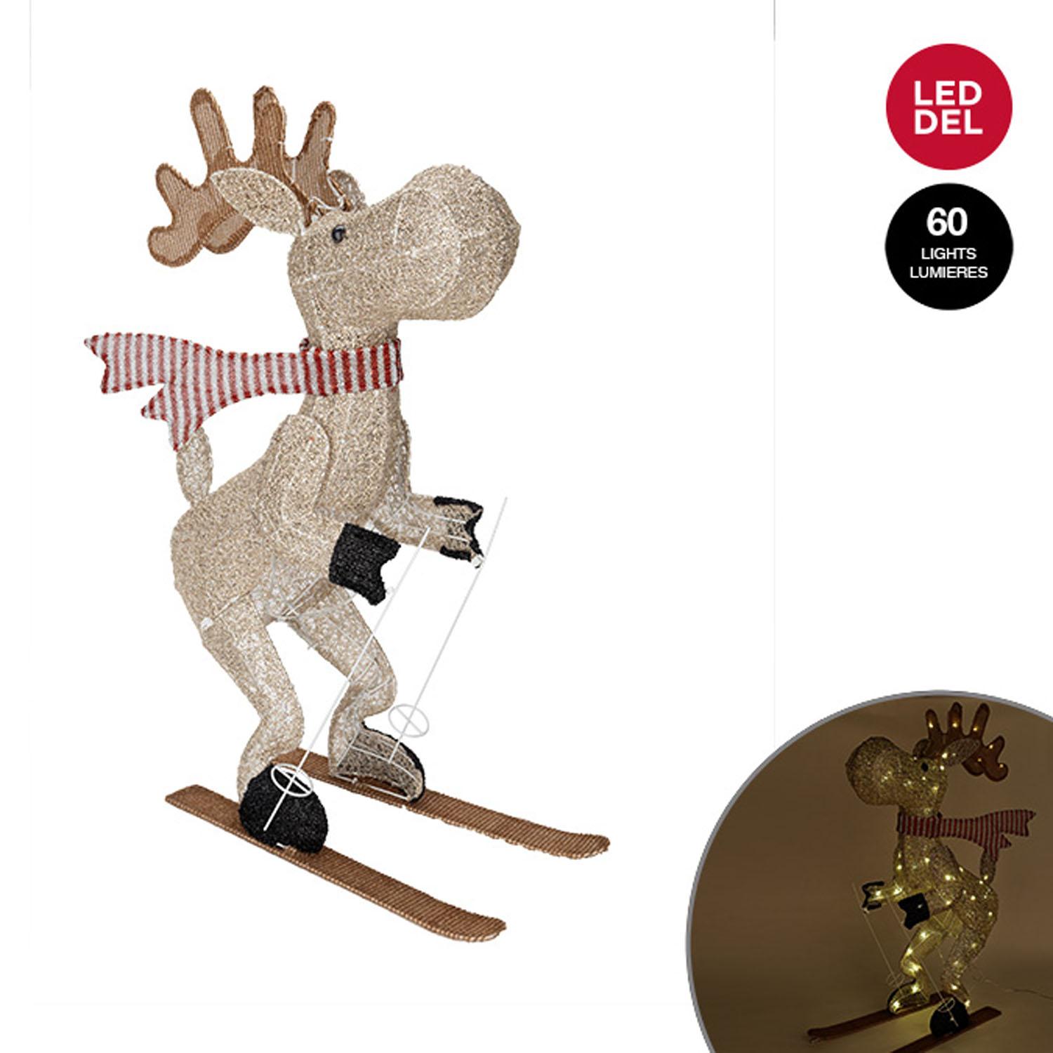 Moose Skiing Sculpture with Warm White LED Lights 3'