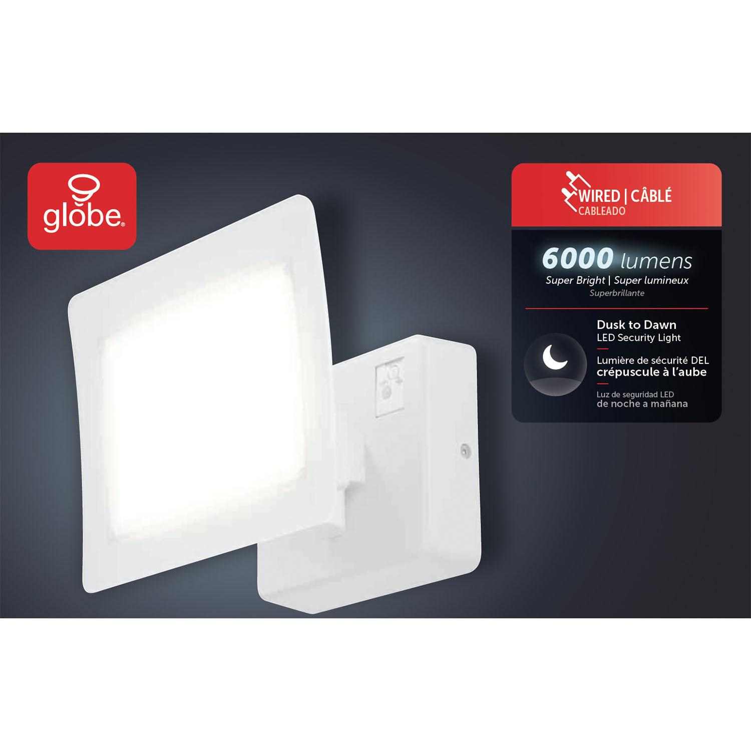 Wired D2D LED Security Light, White Plastic, 6000 Lumens