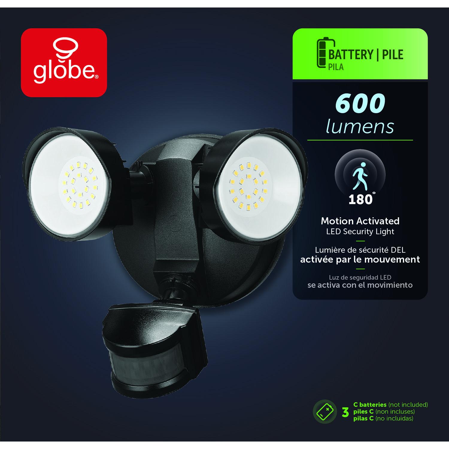 Battery Motion LED Security Light, Twin Head, Black Plastic