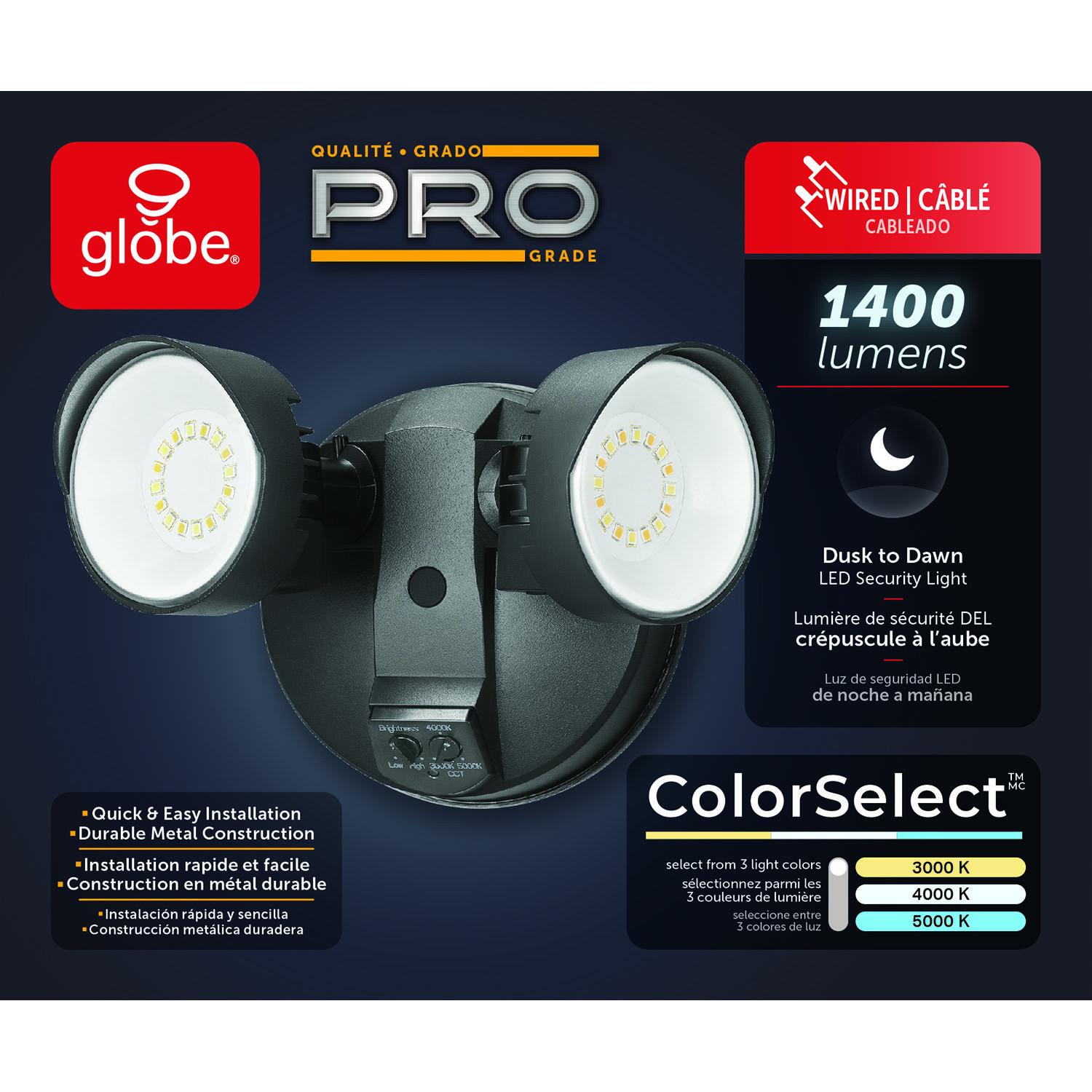 Wired D2D LED Security Light, Twin Head, Black Metal