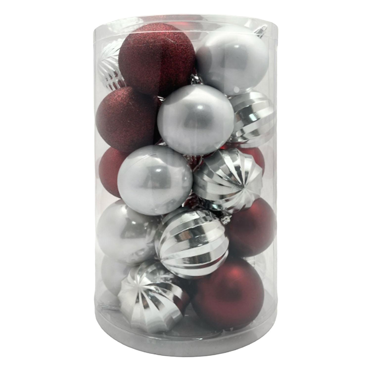 Shatterproof Ornaments In Berry Christmas - 80Mm 25Pk