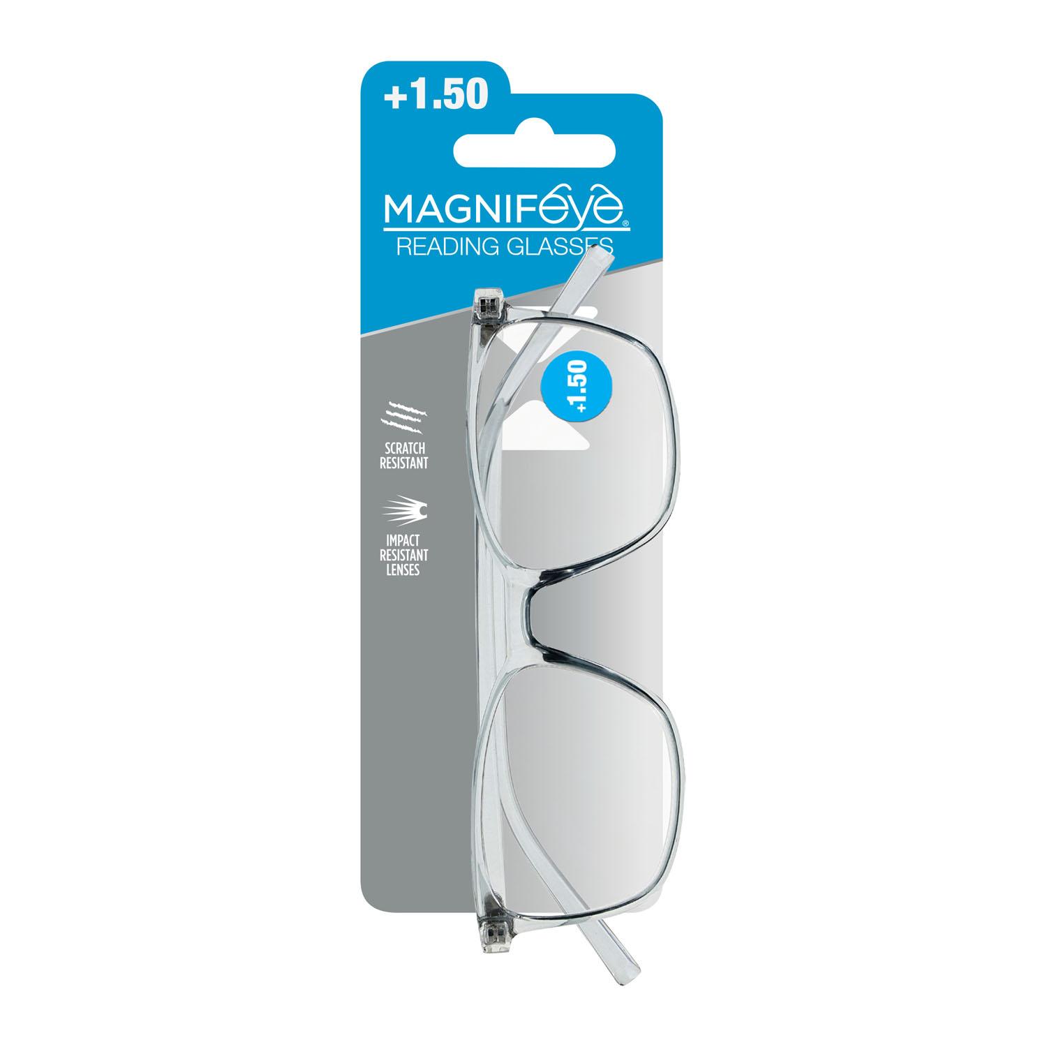 Lunettes carrées arrondies transparentes Magnifeye +1,5